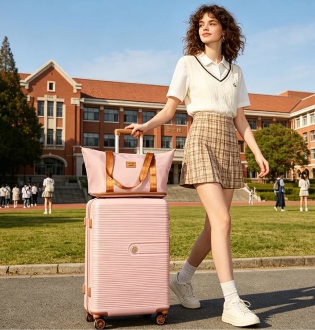 Travelhouse 6-Piece Rigid Luggage Set, Lightweight Suitcase with TSA Lock and Swivel Wheels and Canvas Bag, Pink
