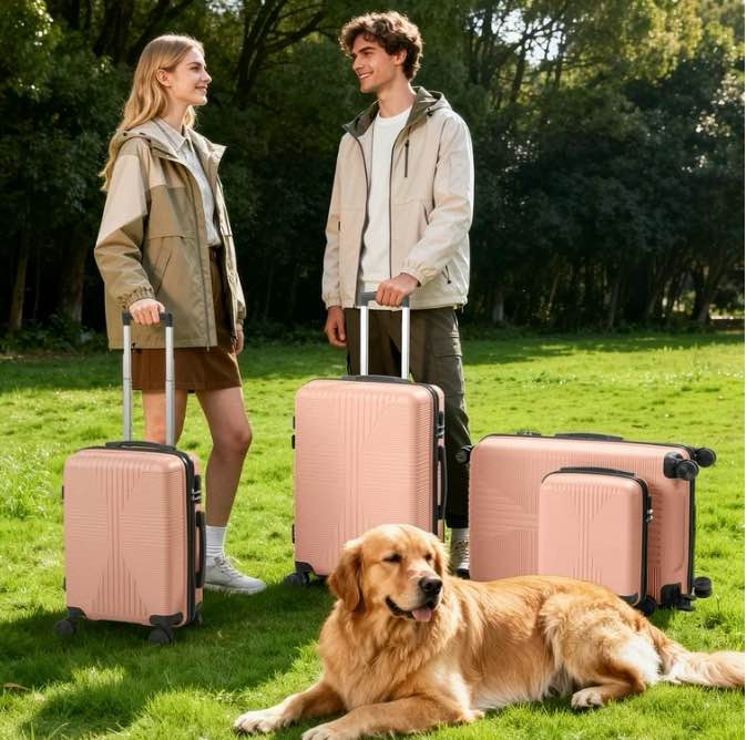 Ktaxon 4-Piece Luggage Set Rigid Housing Lightweight ABS Hand Luggage Swivel Wheels 360° Rose Gold