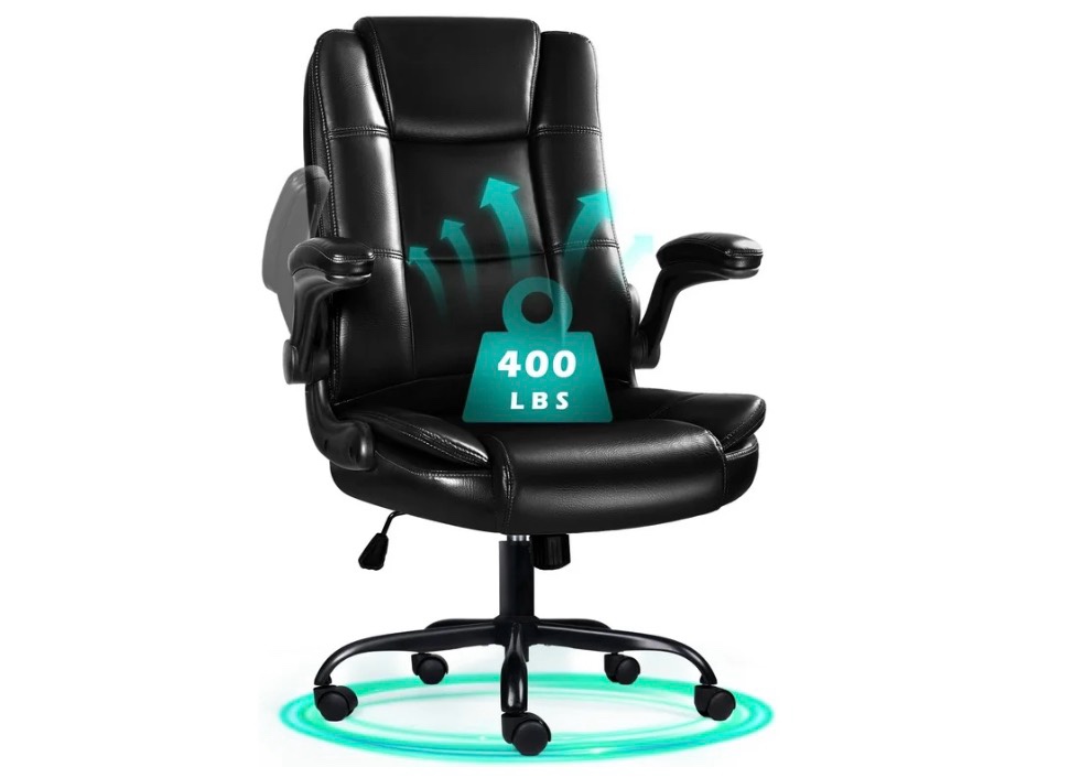 Waleaf Large and Tall Executive Office Chair with Folding Arms for Adults, Ergonomic Computer Desk Chair with High Backrest with Adjustable Lumbar Support