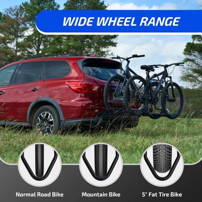 Ozark Trail Mounting Bracket for Steel Frame for Ebikes, Wide Tire Holder with 132lbs Capacity, Compatible with 2’’’ Hitch Receiver