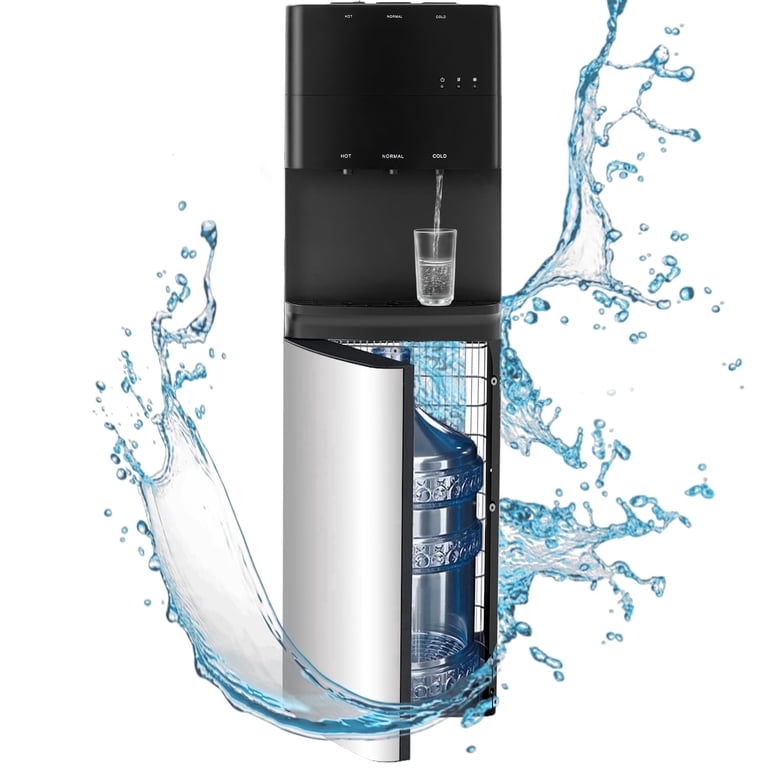 Bottom Loading Water Dispenser with Compressor Cooling, Stainless Steel Body & Aluminum Motor, High Dispensing Area, Safety Lock