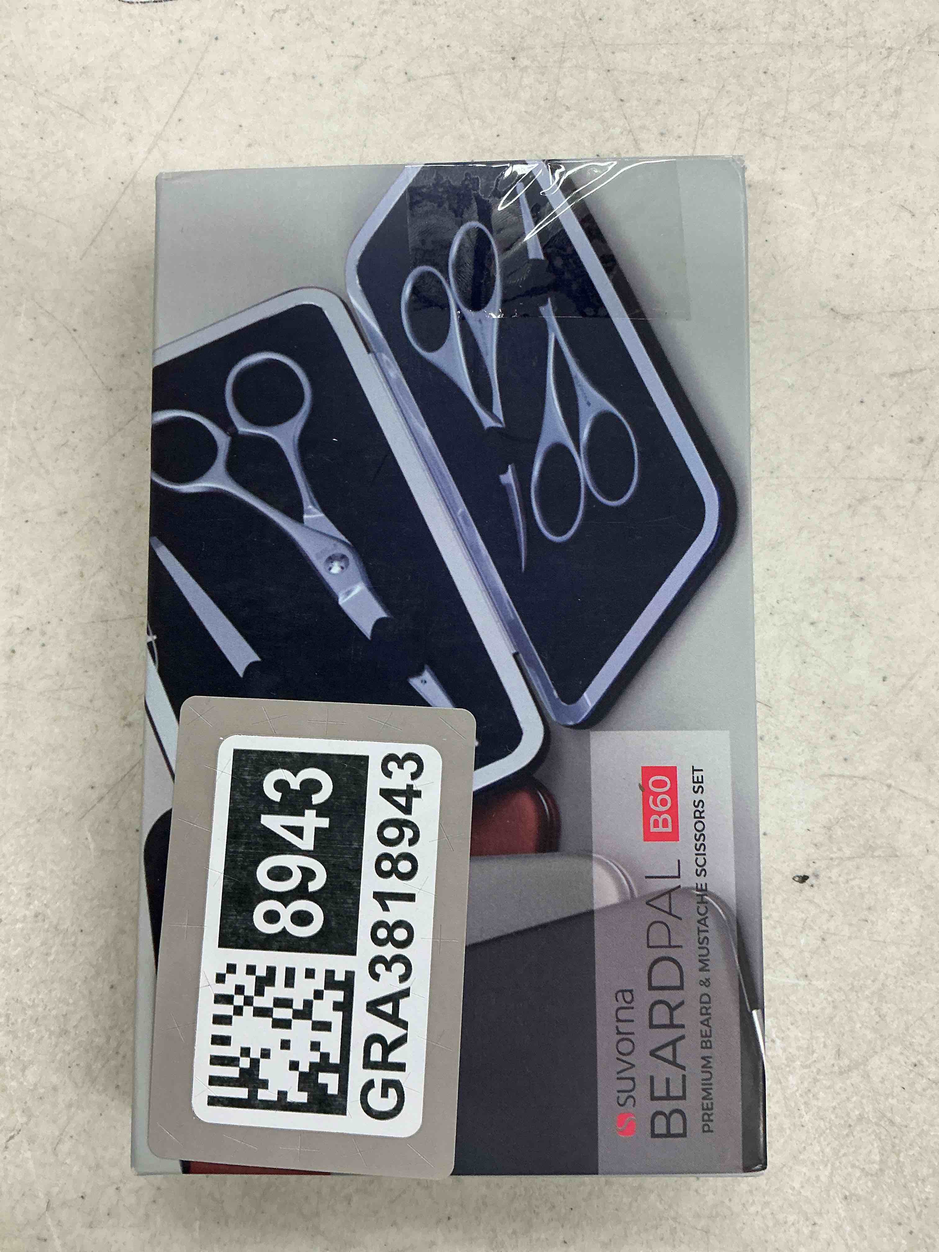 Condition photo showing Good Condition for suvorna premium beard & mustache set with beard scissors for men, straight razor with blades- facial hair/nose/eyebrow scissors - slant tweezers (6 pcs black) 5.5" beard & mustache scissors black