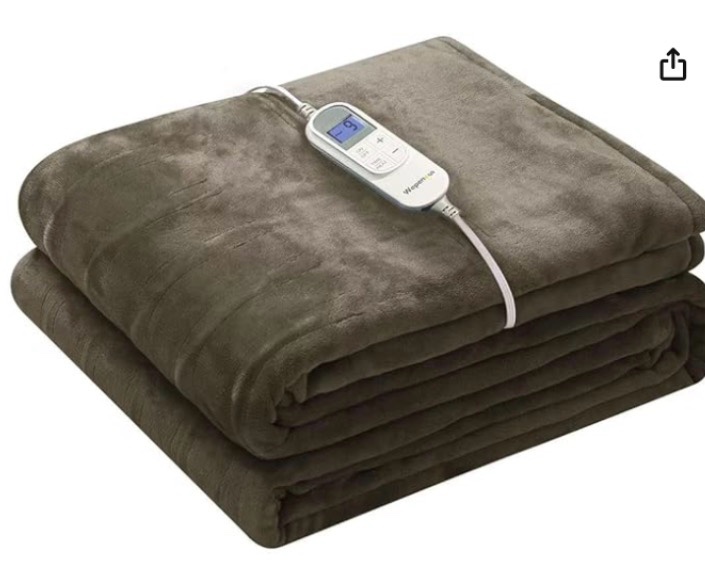 wapaneus heated blanket electric full size 72"x84" with 10 heating levels 12 timer settings and 8 hours auto-shut off,flannel fast-heating electric blanket,etl listed machine washable,dark brown