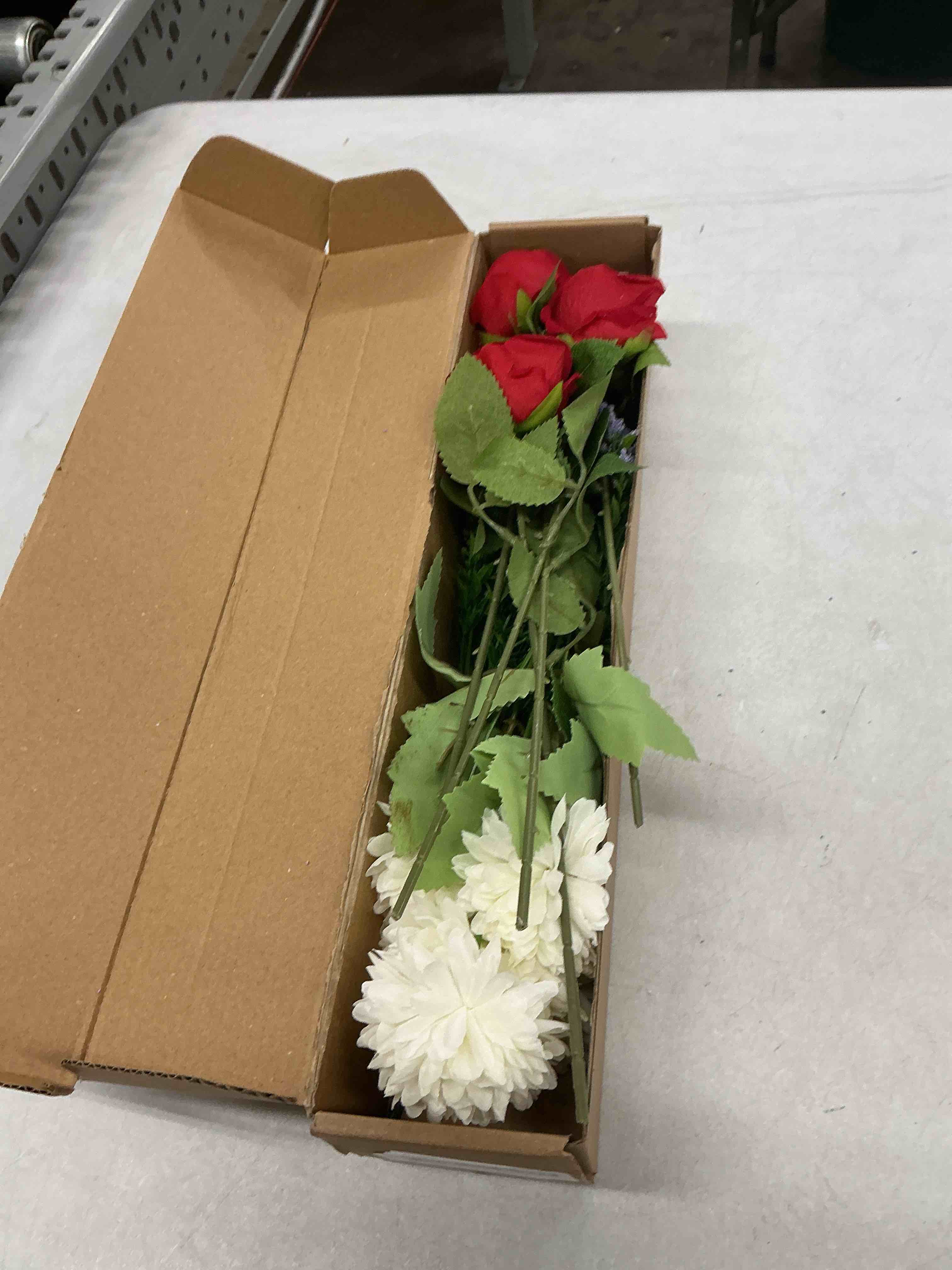 Condition photo showing Good Condition for artificial flowers fake flower bouquet with red rose chrysanthemums flowers silk floral arrangements for home mother's day cemetery grave memorial day wedding decor 12 inch