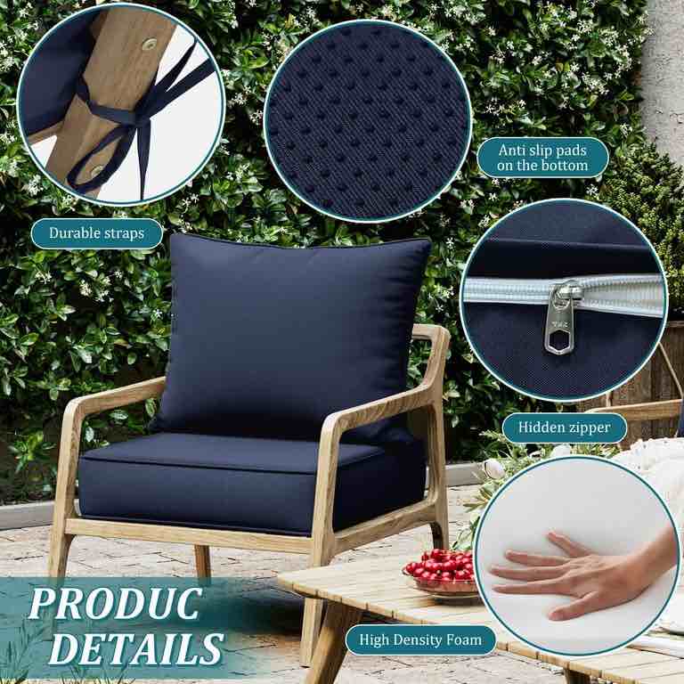 Kimunuk Outdoor Deep Seat Cushion Set, 24" x 24" x 6.5" Patio Furniture Chair Cushions Replacement for Sofa Couch, Navy