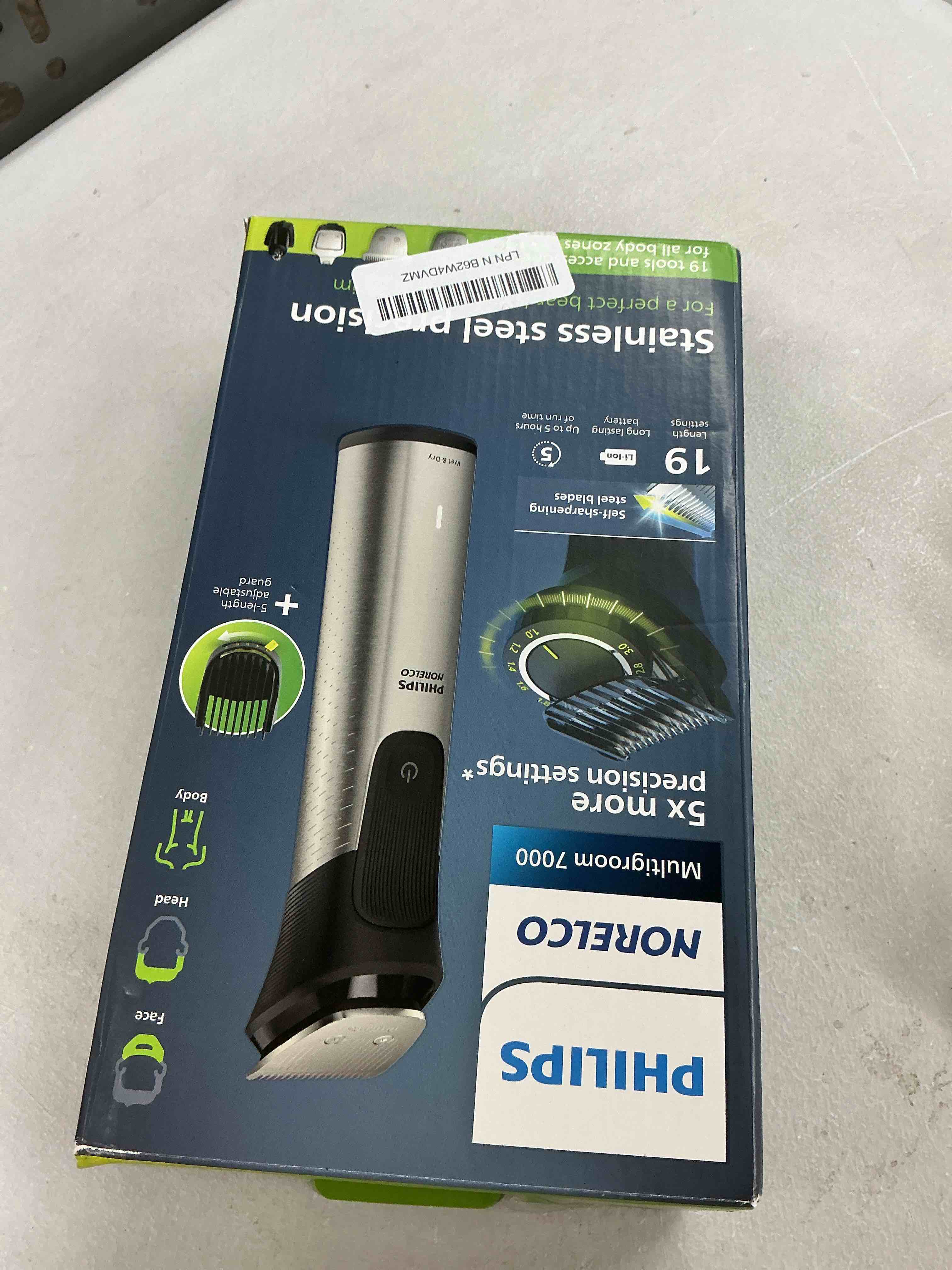 Condition photo showing Good Condition for norelco philips multigroom 7000 series, all-in-one trimmer, beard trimmer and hair clipper, 19-piece men's grooming kit for beard, head, hair, body, and face, soft pouch, mg7910/49 steel mg7910/49 - 19 pieces