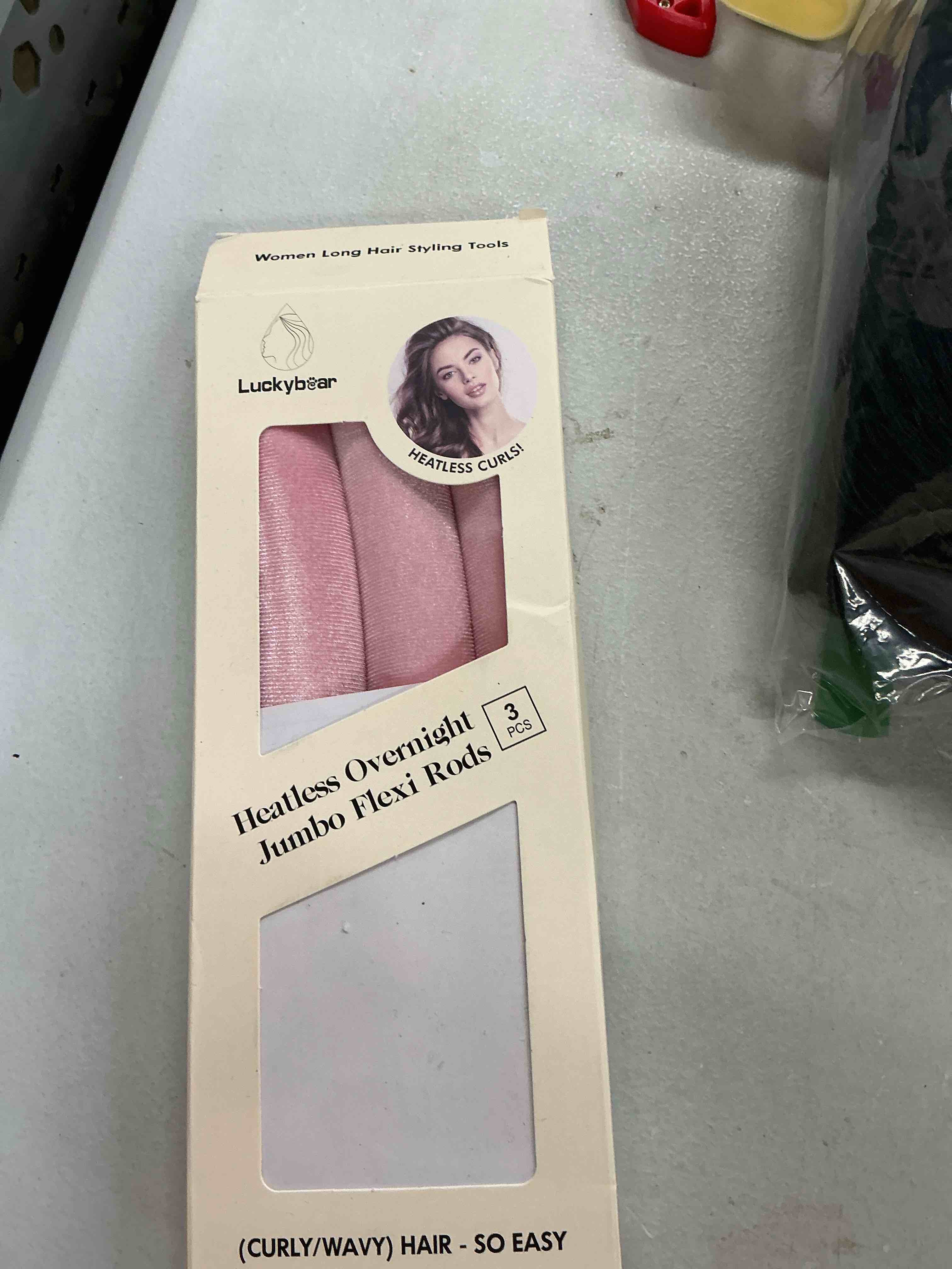 Condition photo showing Good Condition for luckybear jumbo heatless hair curler, 3pcs pink satin flexi rods - heatless curls, soft velvet overnight sleeping curls styling tools for all hair types