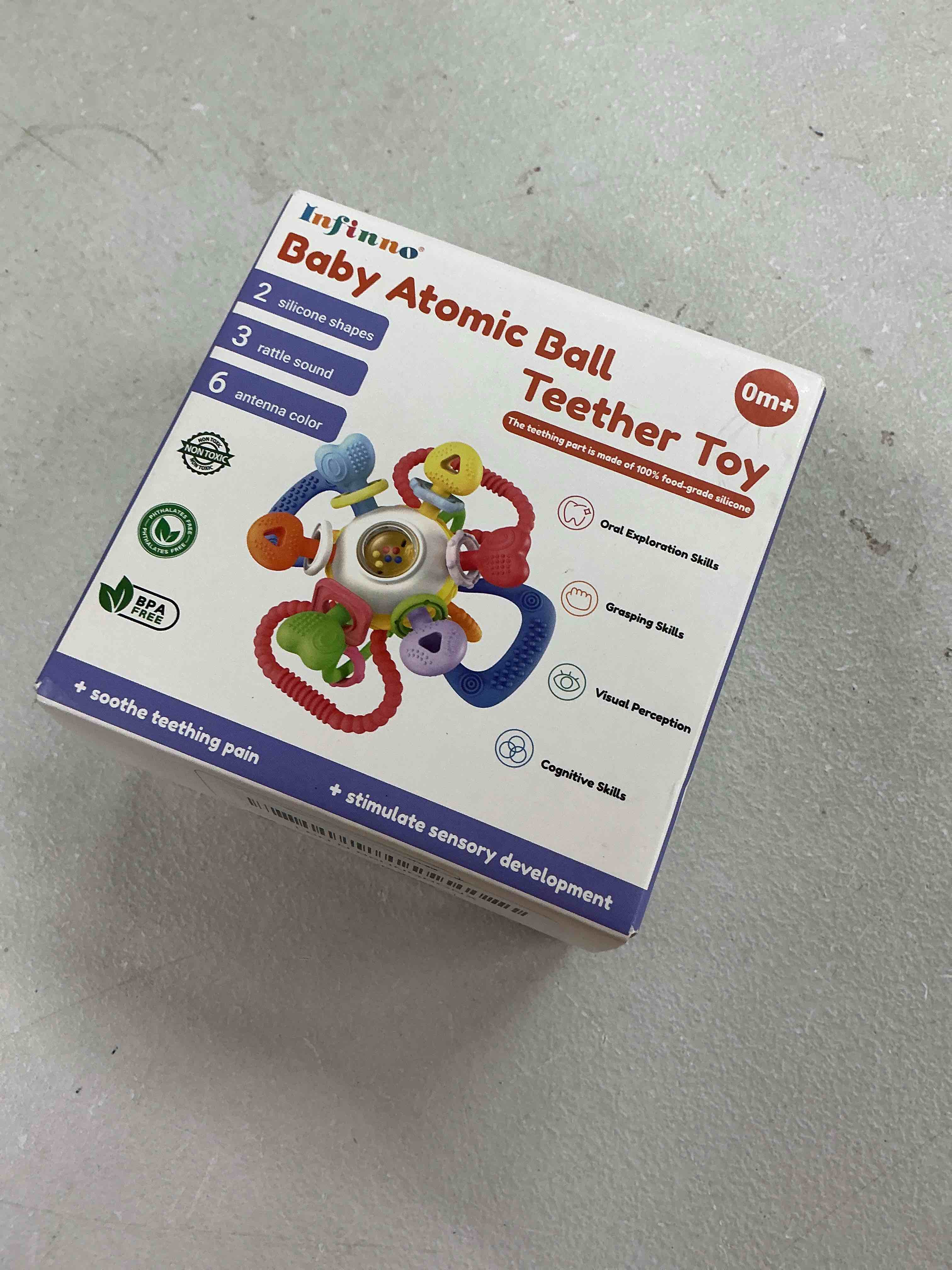 Condition photo showing Good Condition for baby montessori sensory teething toy - safe, multi-functional bpa-free silicone teether for babies 0-12 months - teething relief & fun play with rattle - perfect baby toys for boys & girls multi-loop shape warm color