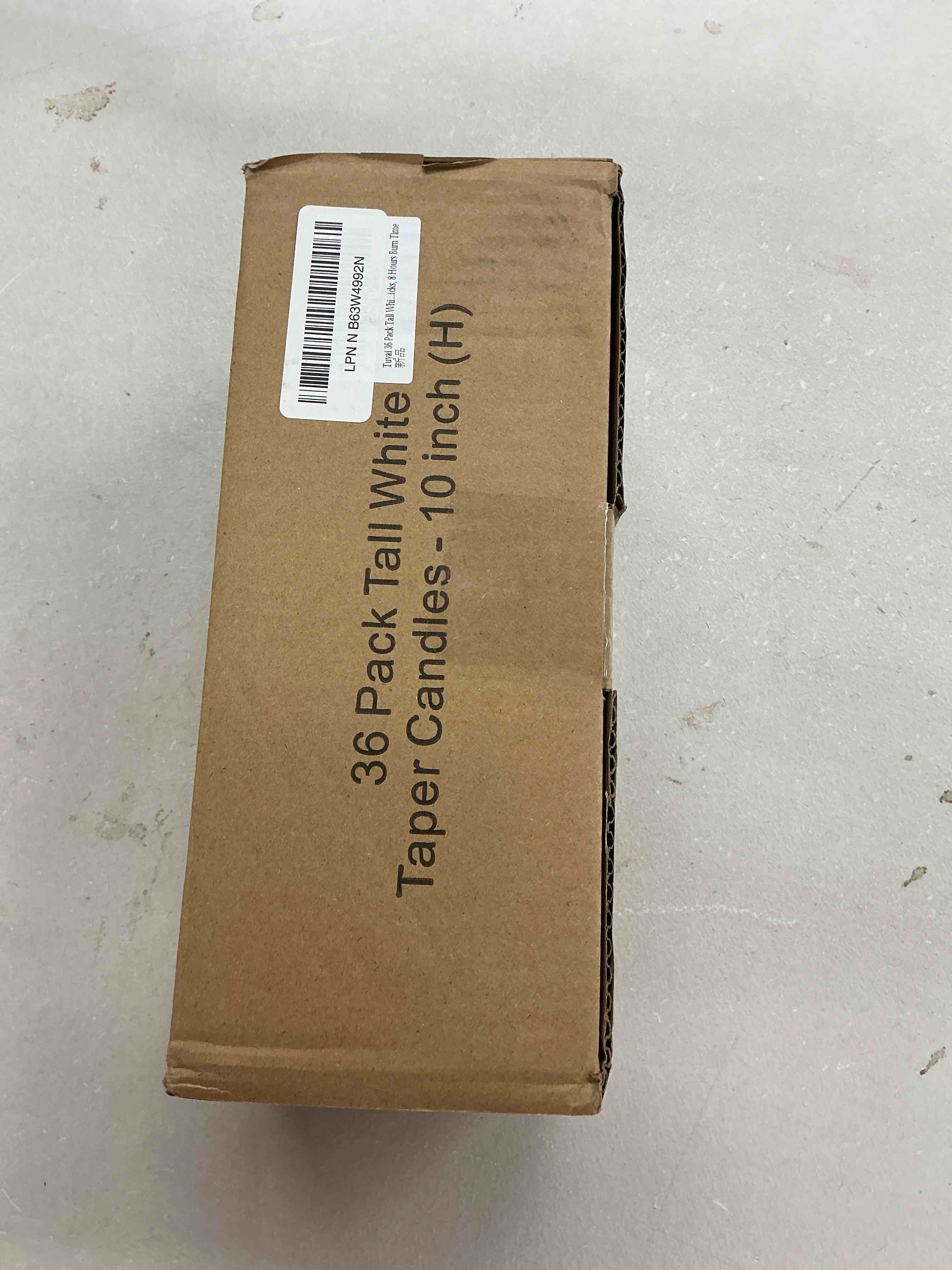Condition photo showing Good Condition for tuyai 36 pack tall white taper candles, 10 inch (h) dripless, unscented dinner candle, smokeless taper candles, paraffin wax with cotton wicks, 8 hours burn time