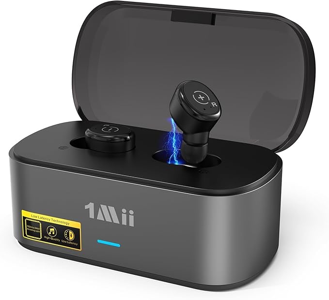 1Mii True Wireless Earbuds for TV Listening, TV Headphones Wireless for Seniors with Transmitter Charging Base, 2.4G Low Latency, Plug and Play, for Optical, AUX, RCA Ported Television