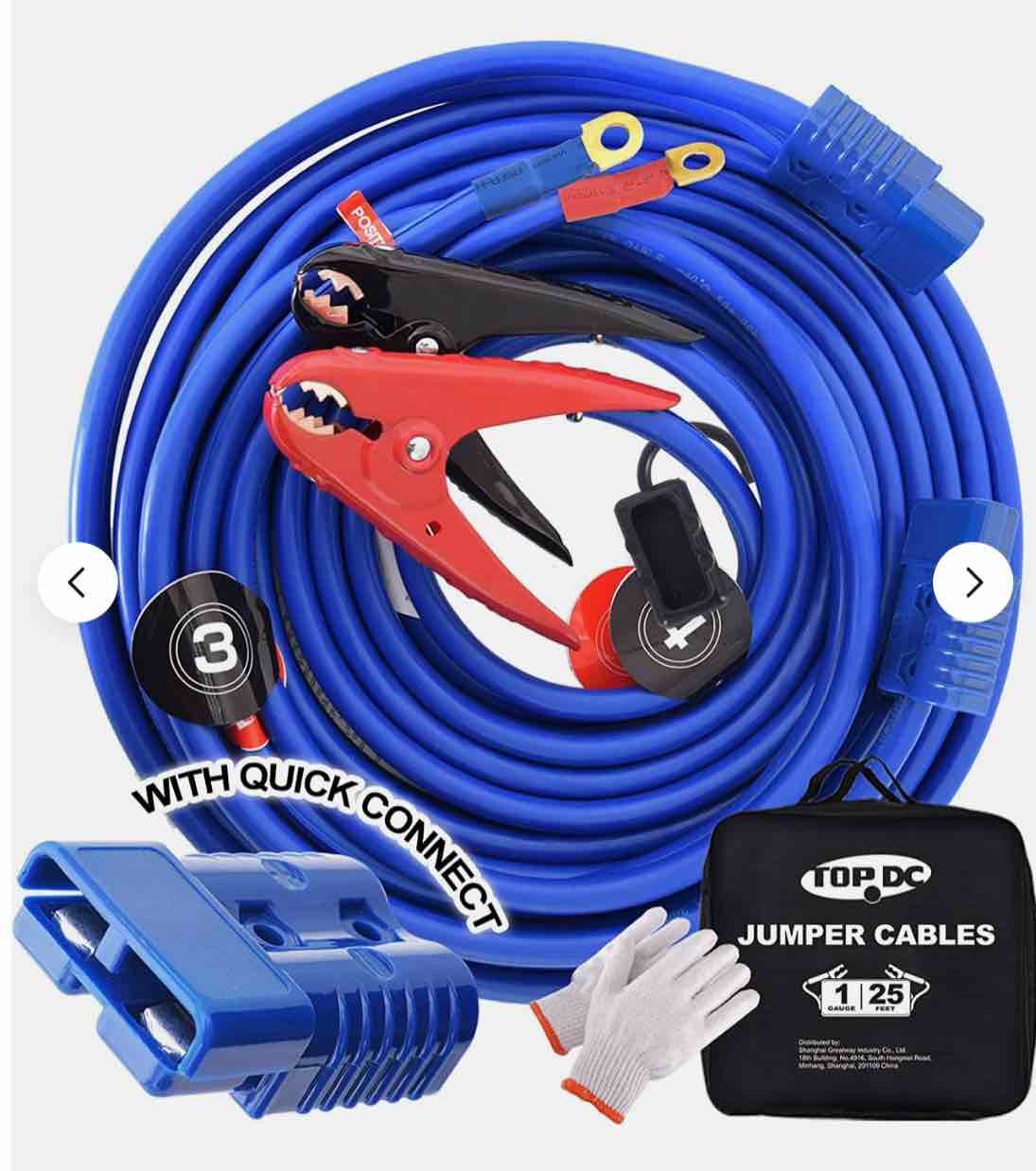 1 Gauge 25 Feet Jumper Cables with Ul-Listed Clamps, Quick Connect Plug for Car,