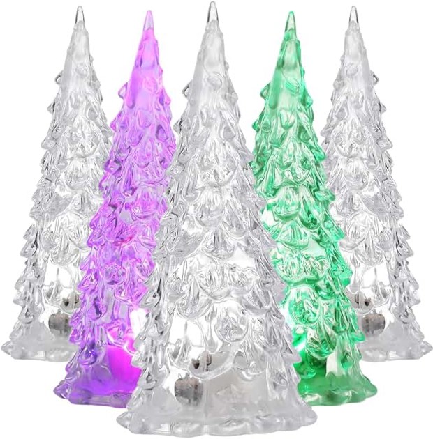 Toddmomy 5pcs Tabletop Lighted Christmas Tree, LED Acrylic Night Light Christmas Tree Light Ornament for Holiday Christmas Table Centerpieces Decoration