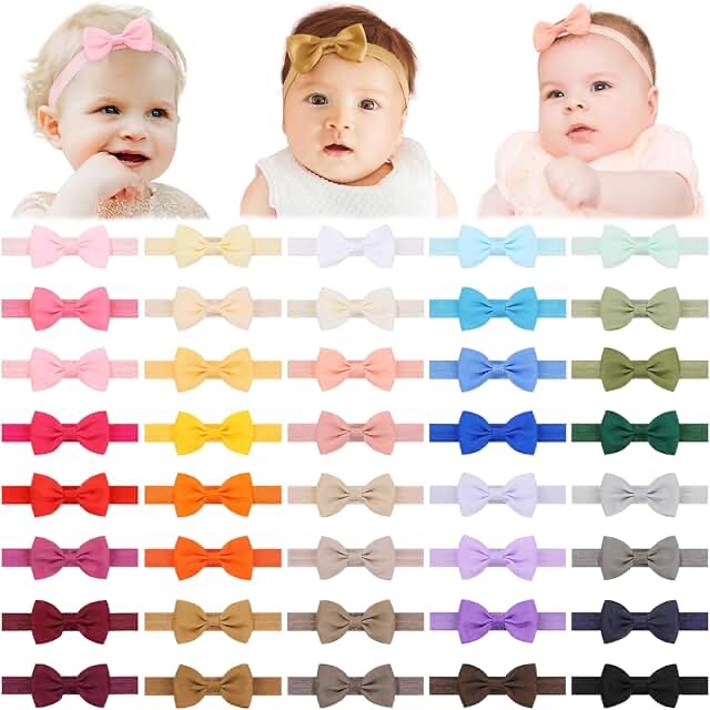 jollybows 40pcs Baby Girls Bows Headbands Elastic Hairband Ribbon Bow Hair Accessories for Newborns Infants Toddlers and Kids Muti colors set