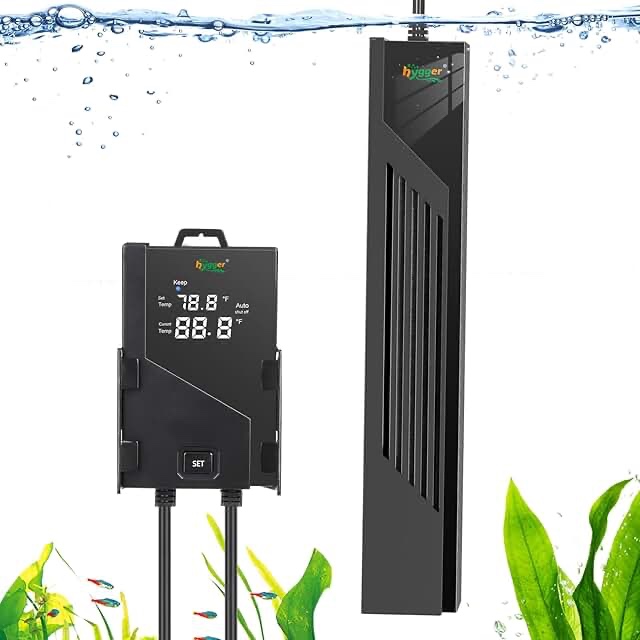 hygger Aquarium Heater with Intelligent Temperature Controller, 200W for 27-53 Gallon Submersible Fish Tank Heater with Leaving Water Automatically Stop Heating System, for Freshwater Saltwater