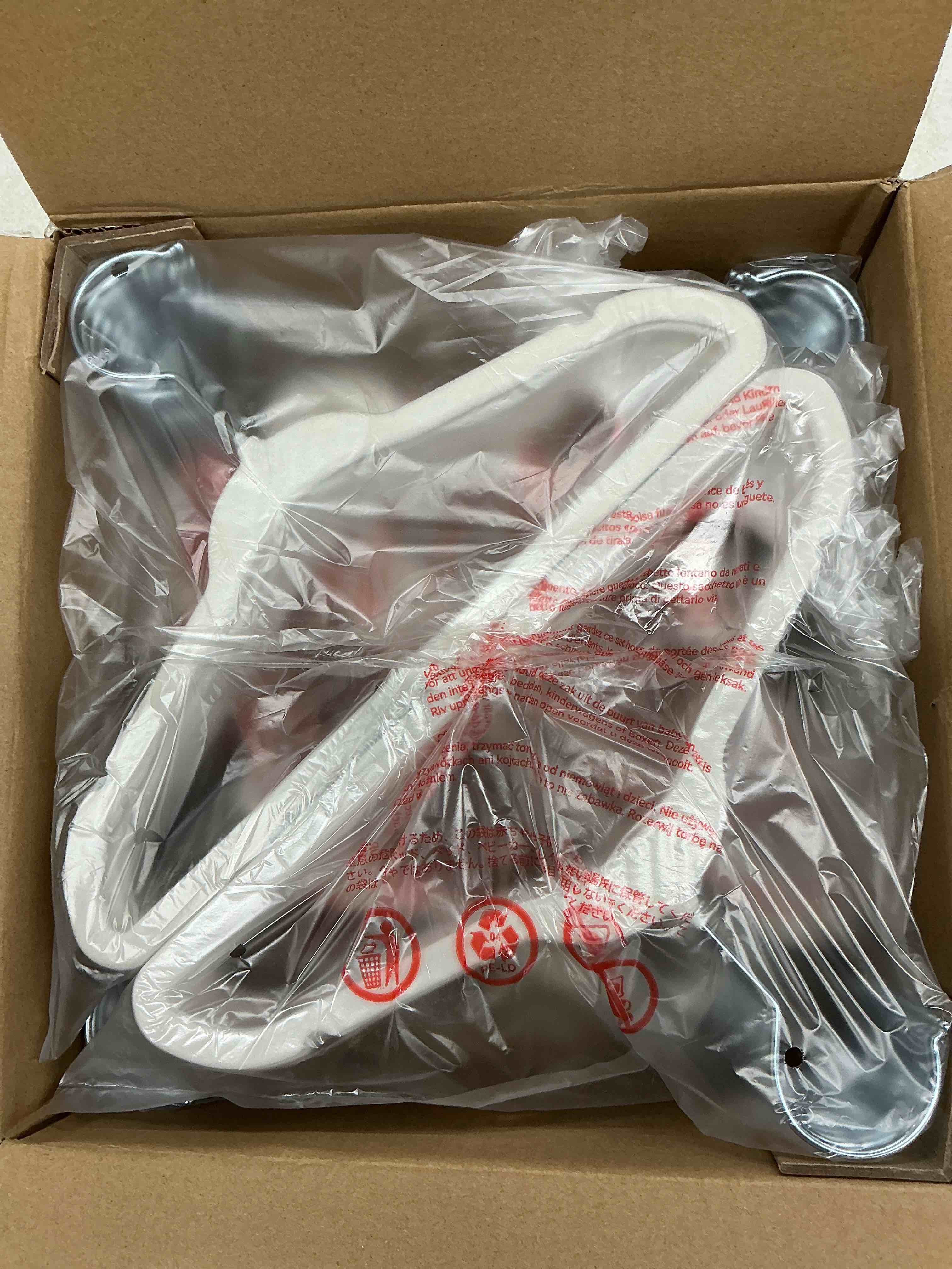 Condition photo showing New/Like New for house day 11 inch velvet baby hangers 50 pack white, premium kids hangers for children, infant & toddler clothes, durable non slip small baby felt hanger for closet, ideal for everyday use white 11 inch 50 pack