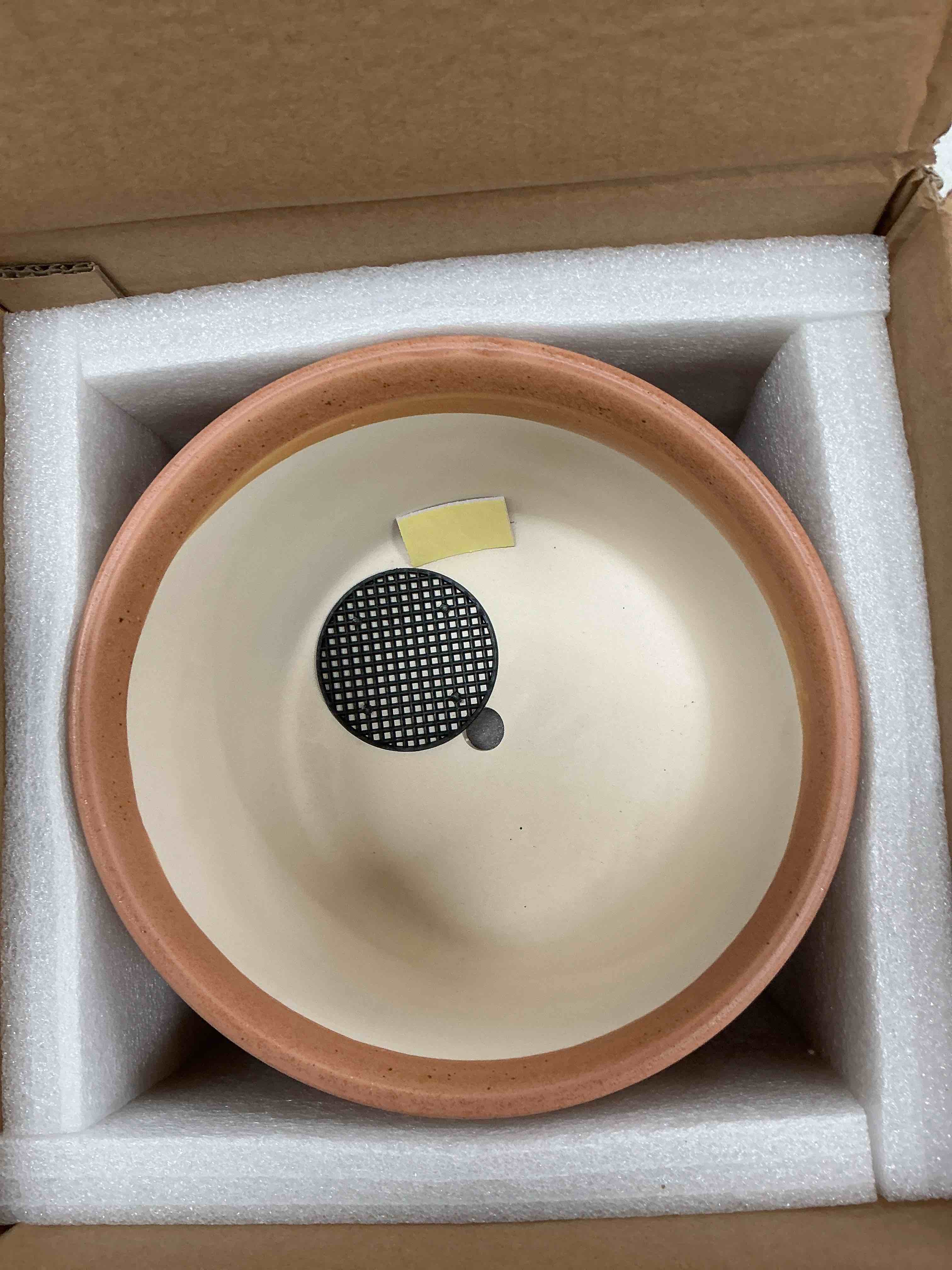 Condition photo showing New/Like New for 8 inch plant pot: ceramic planter with drainage hole & saucer - flowerpot for indoor & outdoor plants with separate tray for home & office - brush color brush color 8 inch