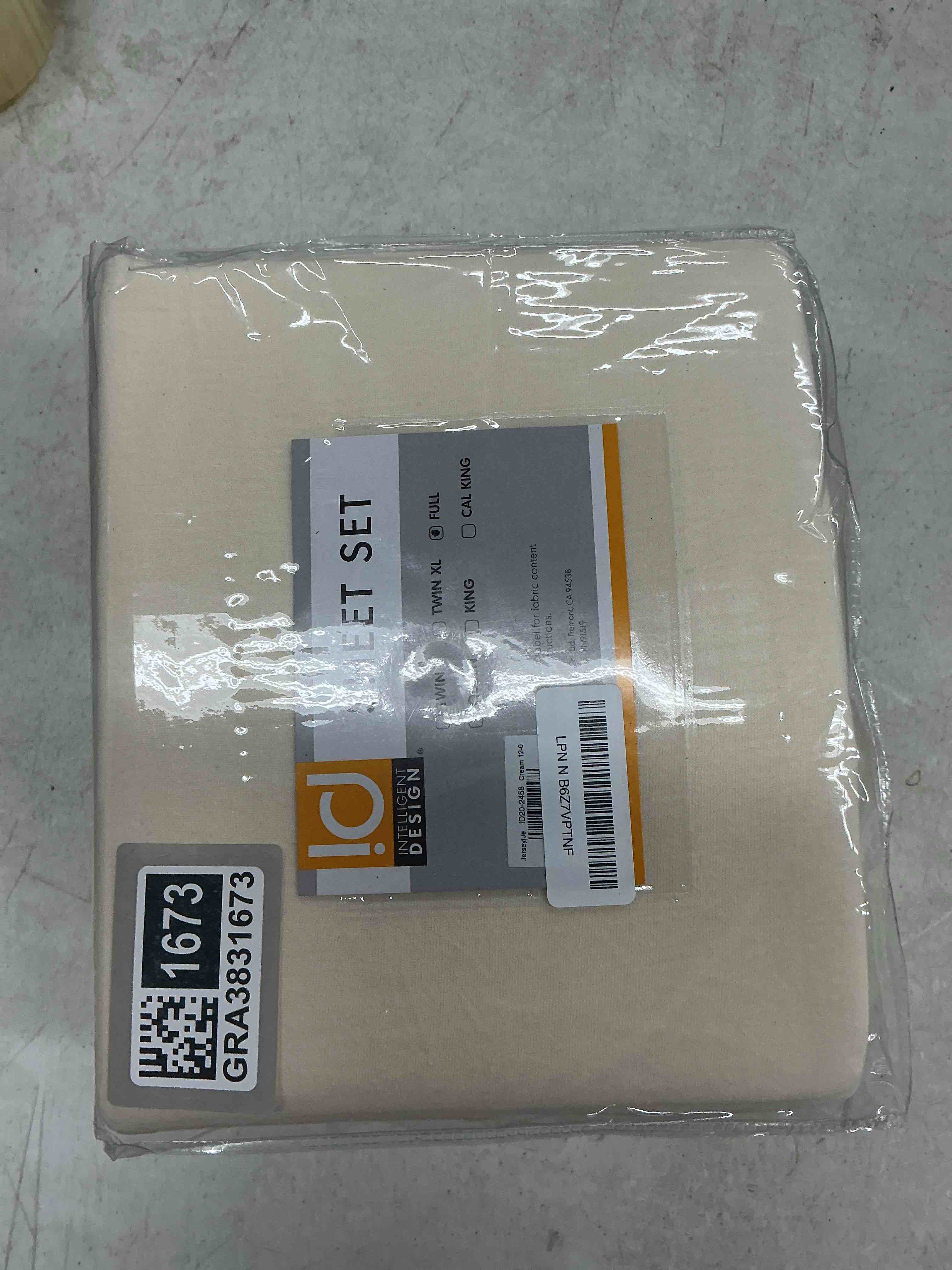 Condition photo showing Good Condition for intelligent design sheet set cotton jersey knit blend, soft & breathable sheets all season cotton blend sheet set feels cool & smooth, deep pocket fits up to 16" mattress, full oatmeal 3 piece full cream