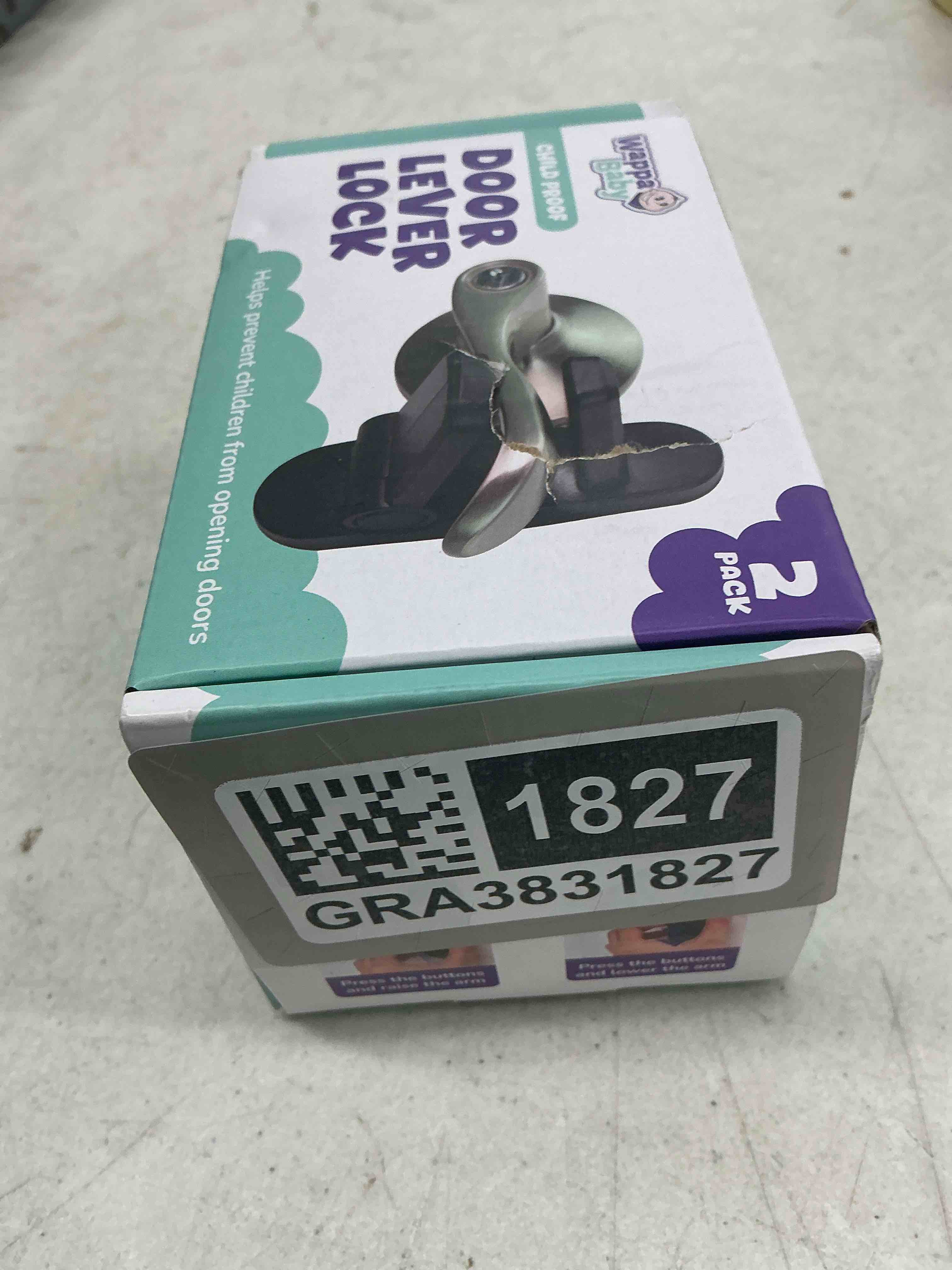 Condition photo showing New/Like New for door lever lock (2 pack) prevents toddlers from opening doors. 3.25" l * 1.5" w * 4.5" h easy one hand operation for adults. durable abs with 3m adhesive backing. simple install, black