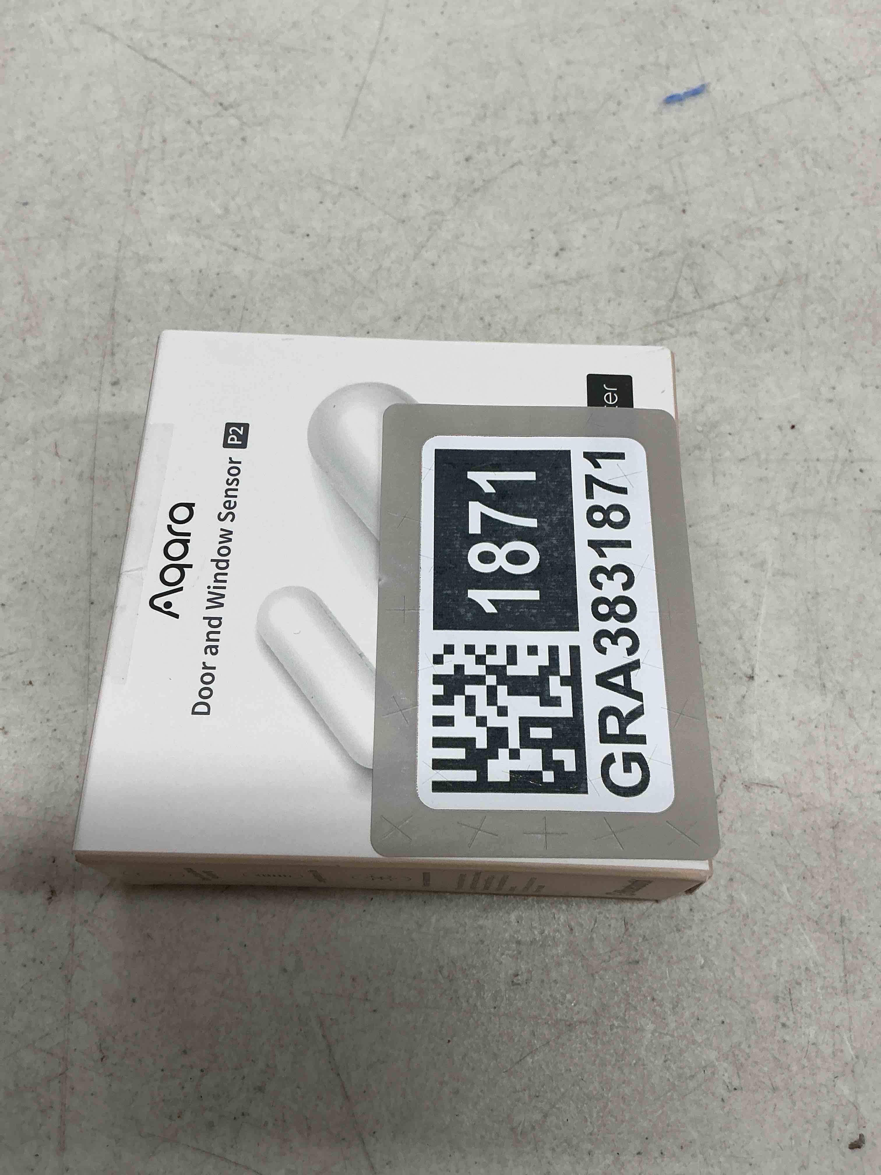 Condition photo showing Good Condition for aqara door and window sensor p2, matter over thread, requires thread border router, contact sensor with remote alarm and local automation, supports apple home, google home, alexa