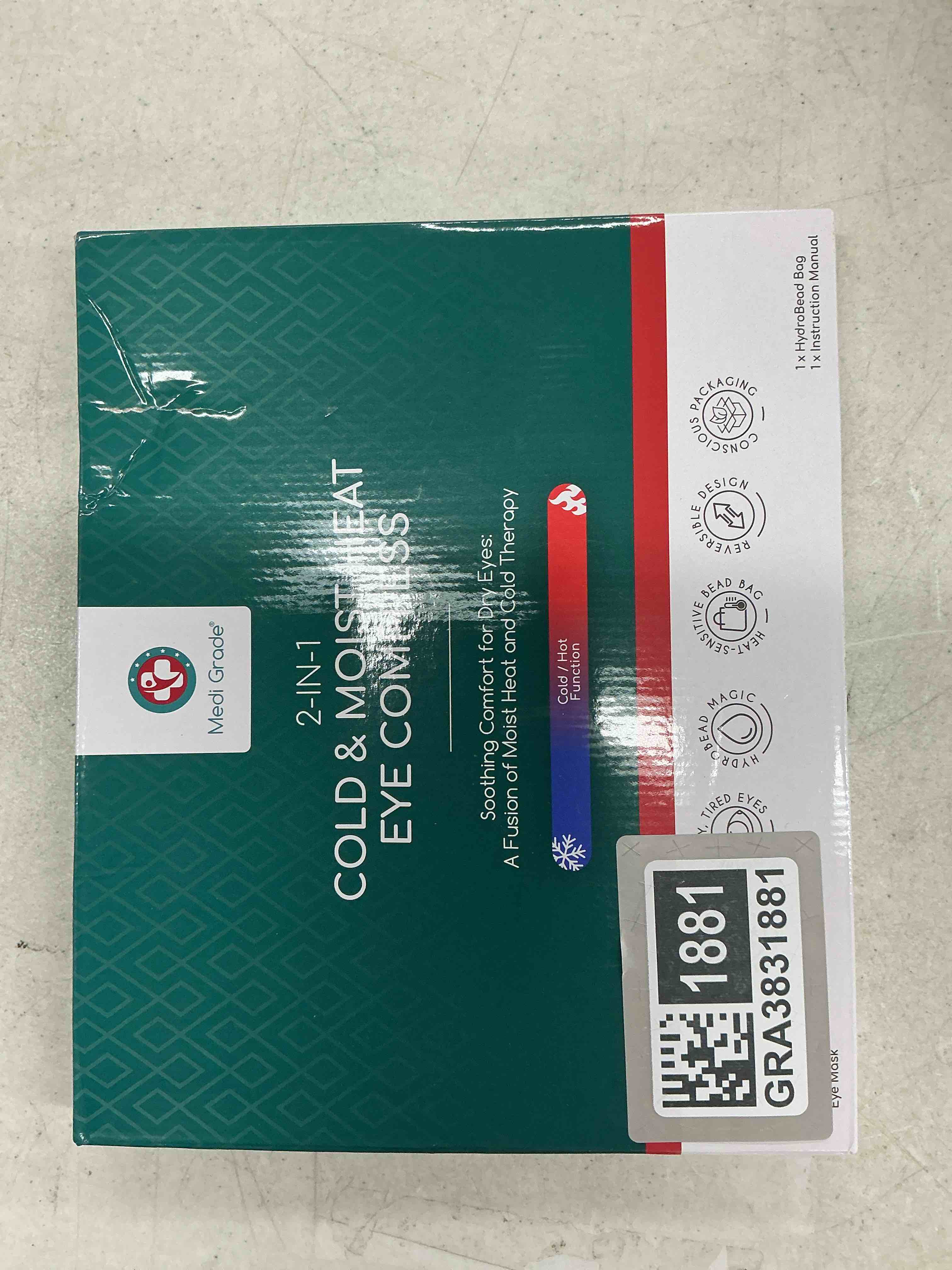 Condition photo showing New/Like New for medi grade 2-in-1 heat and cooling eye mask - microwave activated heated eye mask for dry eyes, styes and blepharitis and integrated cooling for puffy eyes, dark circles or migraines