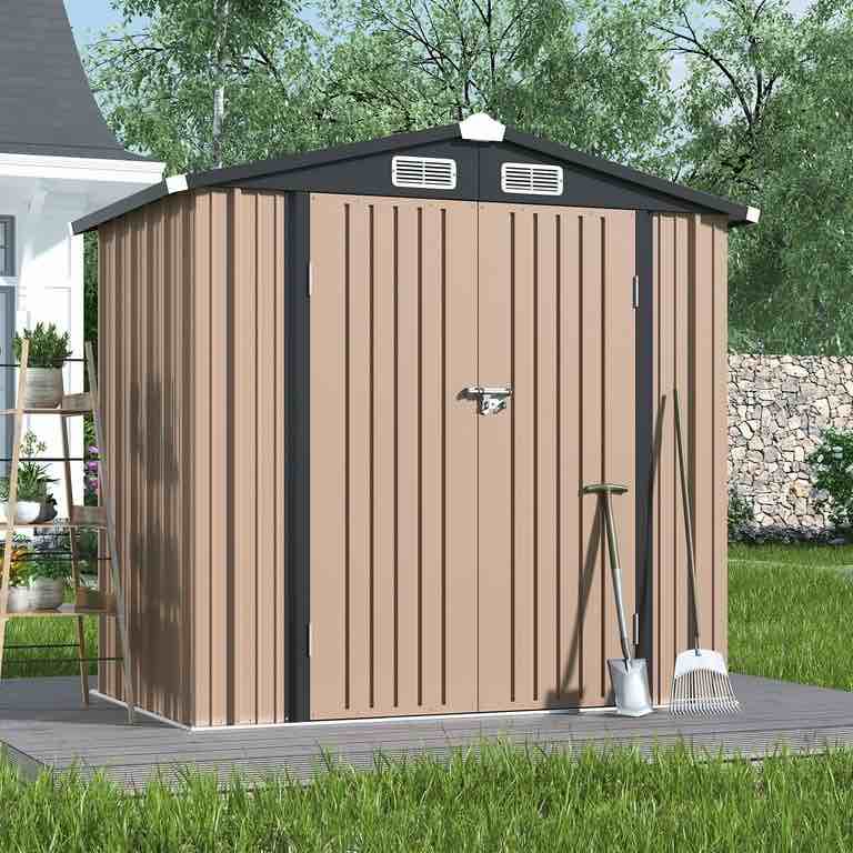 Clouddwell 6 ft. x 4 ft. Outdoor Storage Shed, Metal Garden Shed with Lockable Doors & Sloped Roof for Backyard, Patio, Poolside