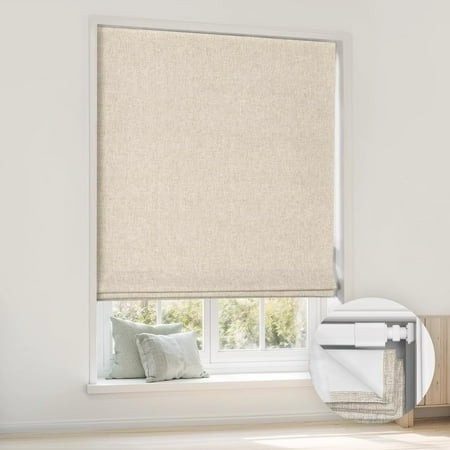 LazBlinds No Tools No Drill Cordless Roman Shades for Windows Blackout Thermal Insulated UV Blocking Window Blinds Room Darkening Fabric Blinds for