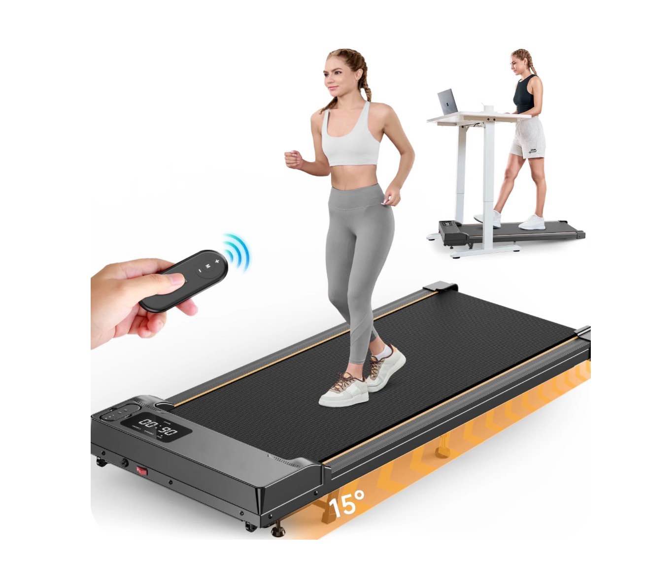 Walking Pad with Incline,Patbrela 2.5 HP Under Desk Treadmill Small with LED Display &Remote Control,4 in 1 Incline Walking Pad 300 Lbs Portable Treadmill for Home Office