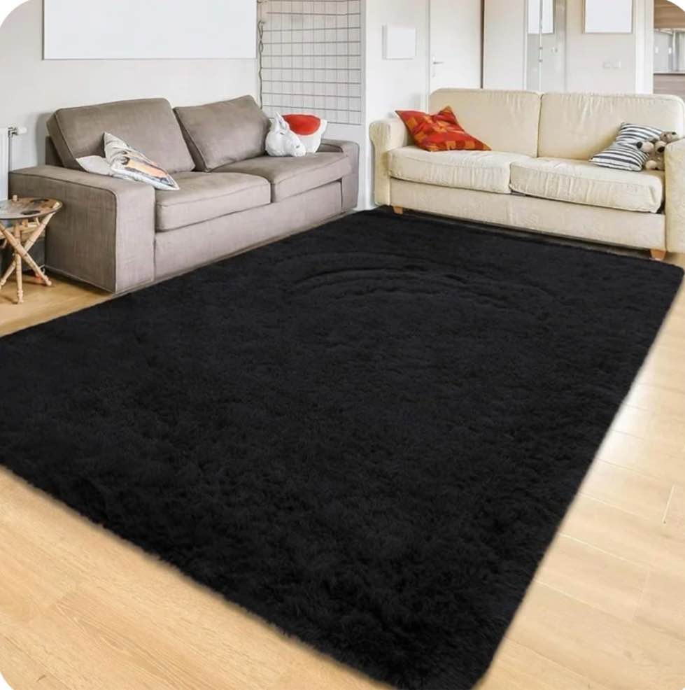 Cshidworld Area Rugs for Living Room Bedroom, 8x10 Ultra Soft Comfy Fluffy Thickened Memory-Foam Indoor Carpets, Modern Minimalist Carpet for Teen Adults Apartment Bedroom Home Decor, Black