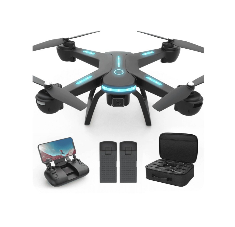 JY03 Drone with 1080P HD Camera for Adults and Kids, FPV RC Quadcopter with LED Lights and Optical flow Sensor, 2 Batteries, Black