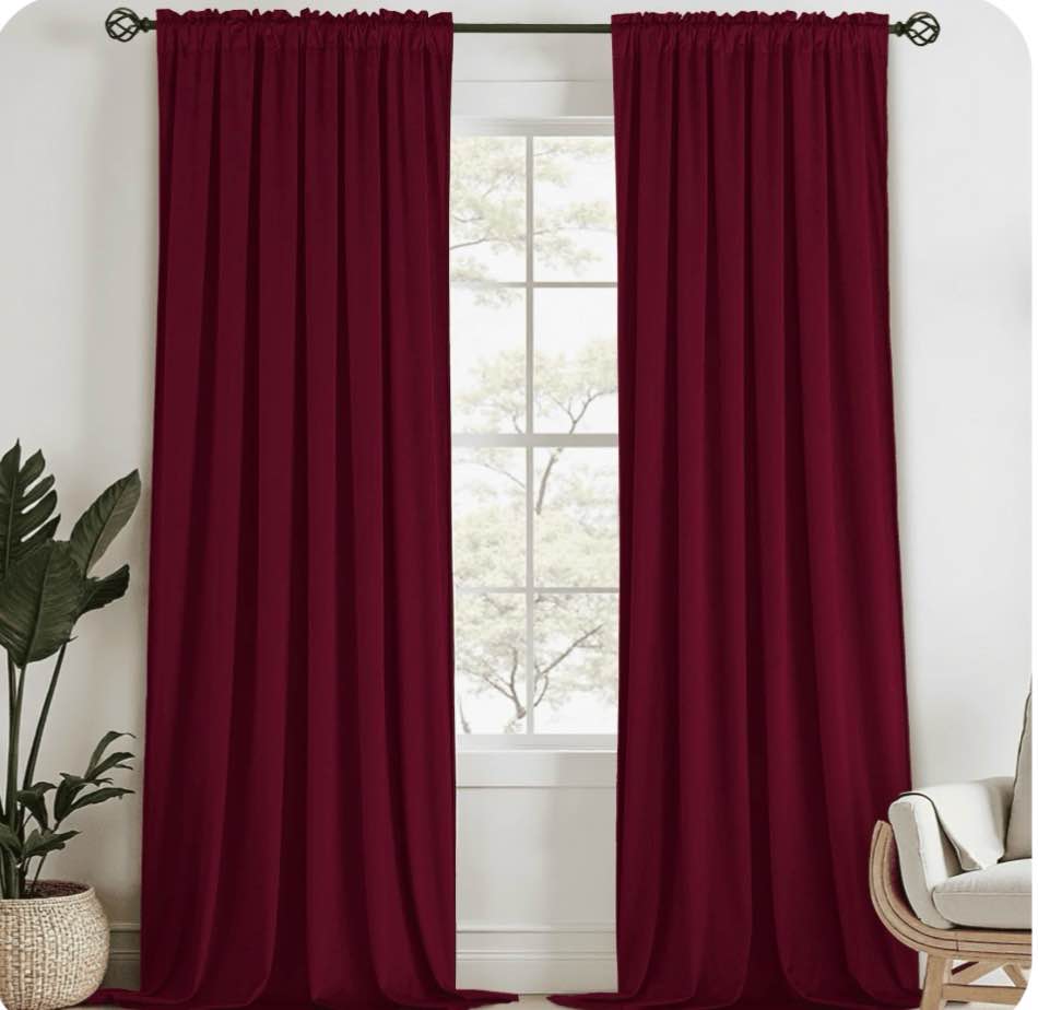 Yakamok Velvet Curtains 96 inches 2 Panels - Luxury Room Darkening Wine Red Curtains for Bedroom Living Room Thermal Insulated Super Soft Window Drapes Rod Pocket, W52 x L96 inches