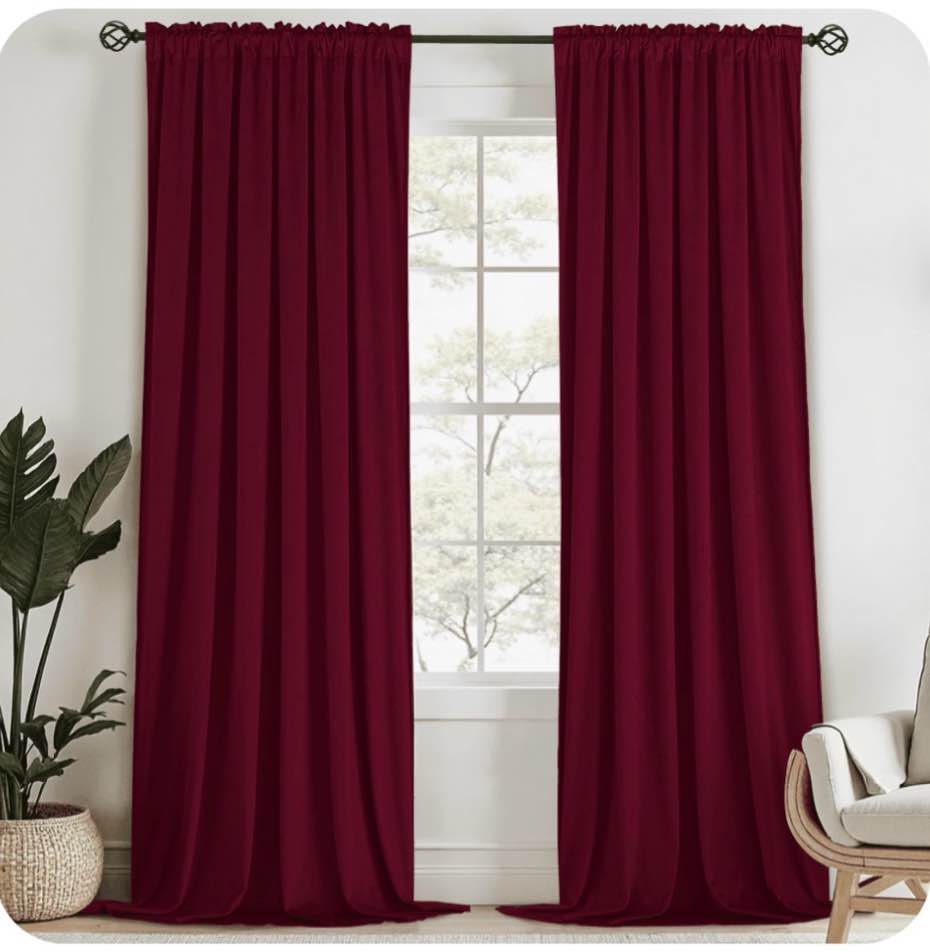 Yakamok Velvet Curtains 96 inches 2 Panels - Luxury Room Darkening Wine Red Curtains for Bedroom Living Room Thermal Insulated Super Soft Window Drapes Rod Pocket, W52 x L96 inches