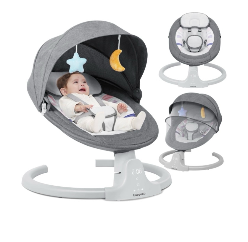 Babyeap Baby Swing for Infants - APP Remote Bluetooth Control, 5 Speed Settings, 10 Lullabies, USB Plug (Gray)