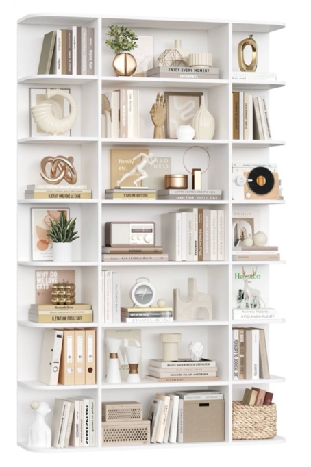 Homfa 7-Tier Triple Wide Bookcase, 84.6" Tall Bookshelf with Curved Display Shelves for Living Room Home Office Study, White