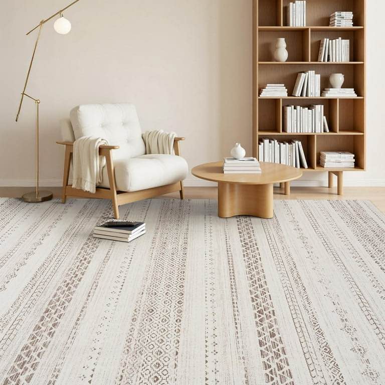 SIXHOME 9'x12' Area Rugs for Living Room Washable Rugs Boho Area Rug Neutral Geometric Moroccan Carpet Soft Distressed Indoor Rugs for Bedroom Dining Room Office Bohemian Home Decor Brown