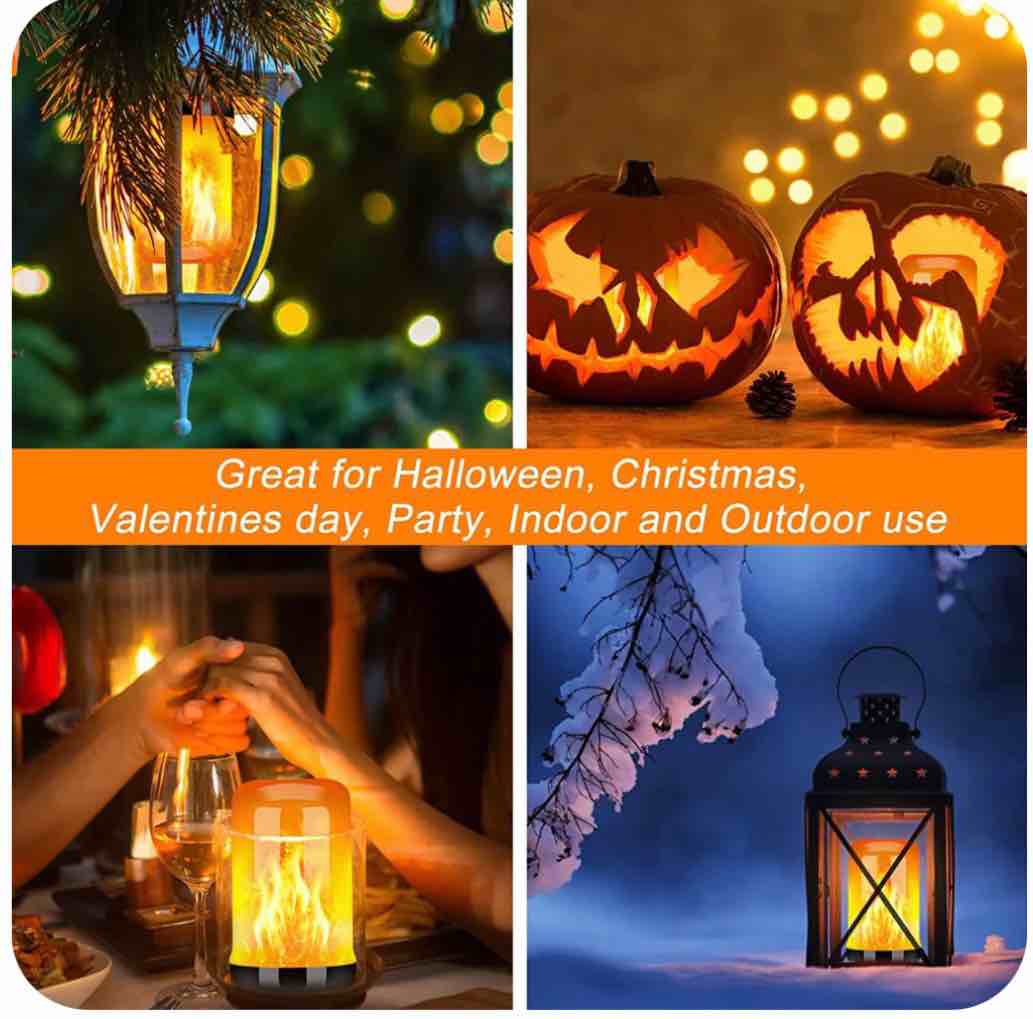 Behome LED Flame Light Bulbs with Gravity Sensor, 4 Modes Fire Light Bulbs, E26 Base Flame Bulb for Party, Indoor Outdoor Decoration(2 Pack)