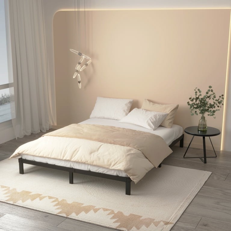 Maenizi Low Profile Queen Bed Frame 6 inch Heavy Duty Metal Platform Bed Frame Queen Size with Steel Slats, Easy Assembly, Black