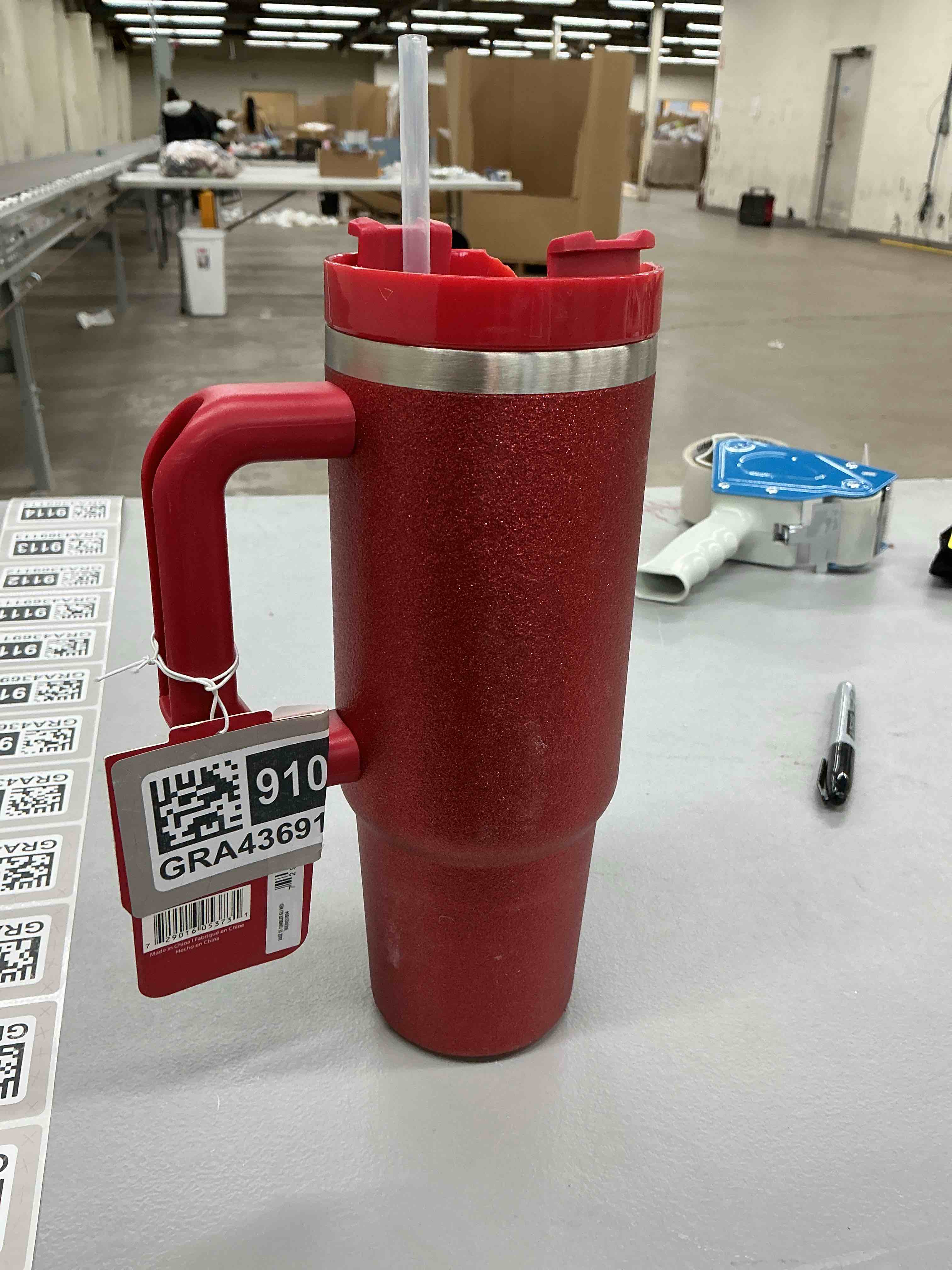 Condition photo showing As Is for insulated tumbler with handle lid and straw 40 fl oz (1200 ml) double-wall travel