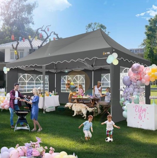 HOTEEL 10 x20  Pop up Canopy Tent with 6 Removable Sidewalls  Instant Outdoor Canopy Shelter with Upgrade Raised Roof and Carry Bag White
