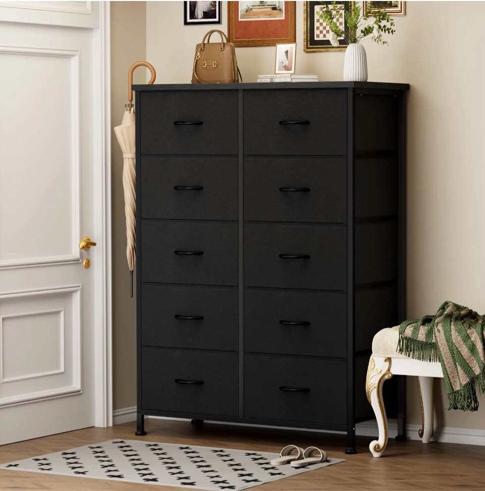 CONCETTA 10-Drawer Fabric Dresser Storage Chest for Bedroom, Closet, Entryway, Storage Furniture for Adults, Black