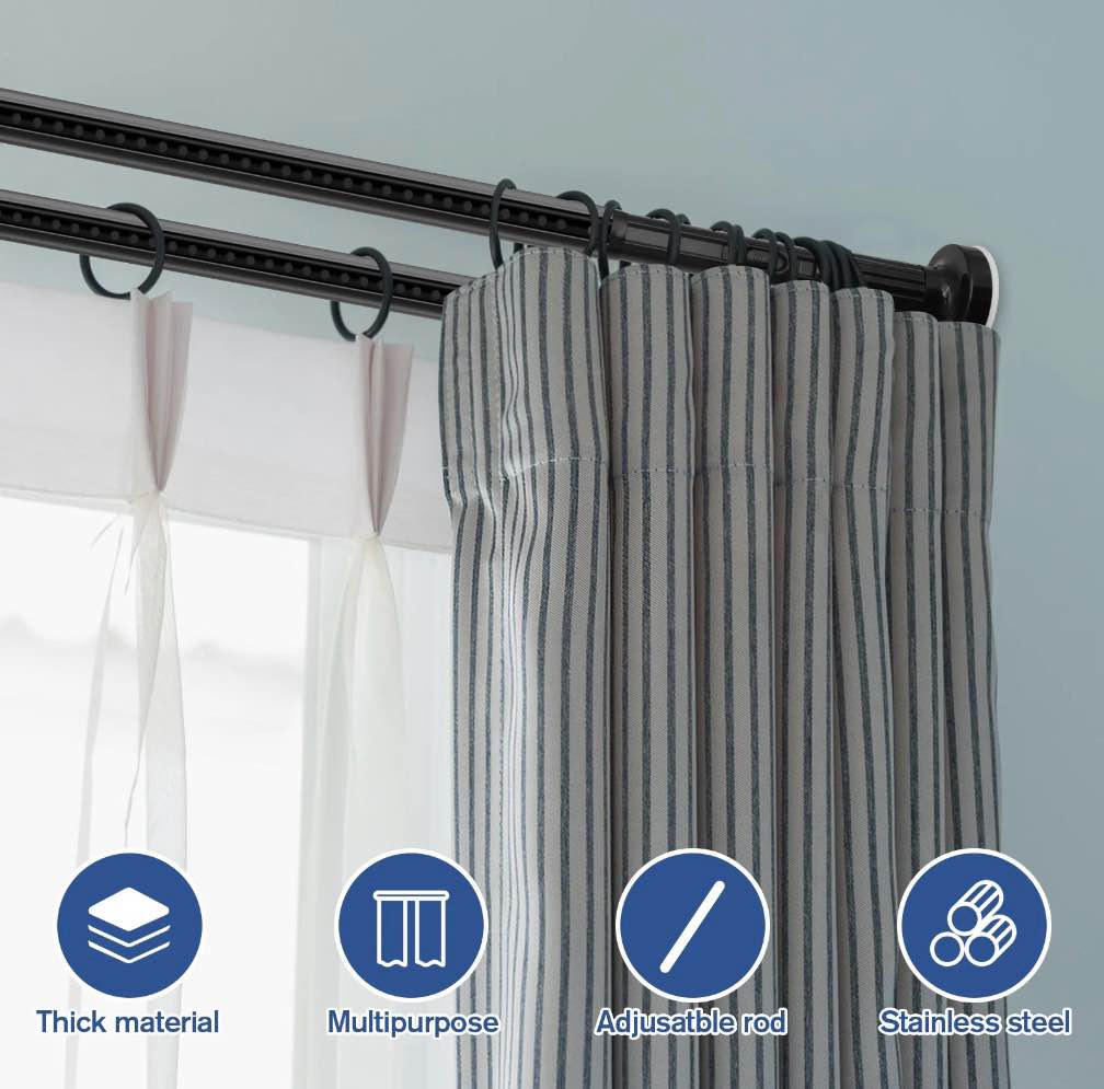 GIRACOA One-Push Tension Curtain Rod, 39-122 Inches Extra Long No Drill Adjustable Spring Rod, Heavy Duty 723 lbs Support, Rustproof Steel for Patio Outdoor Bathroom Window, Matte Black