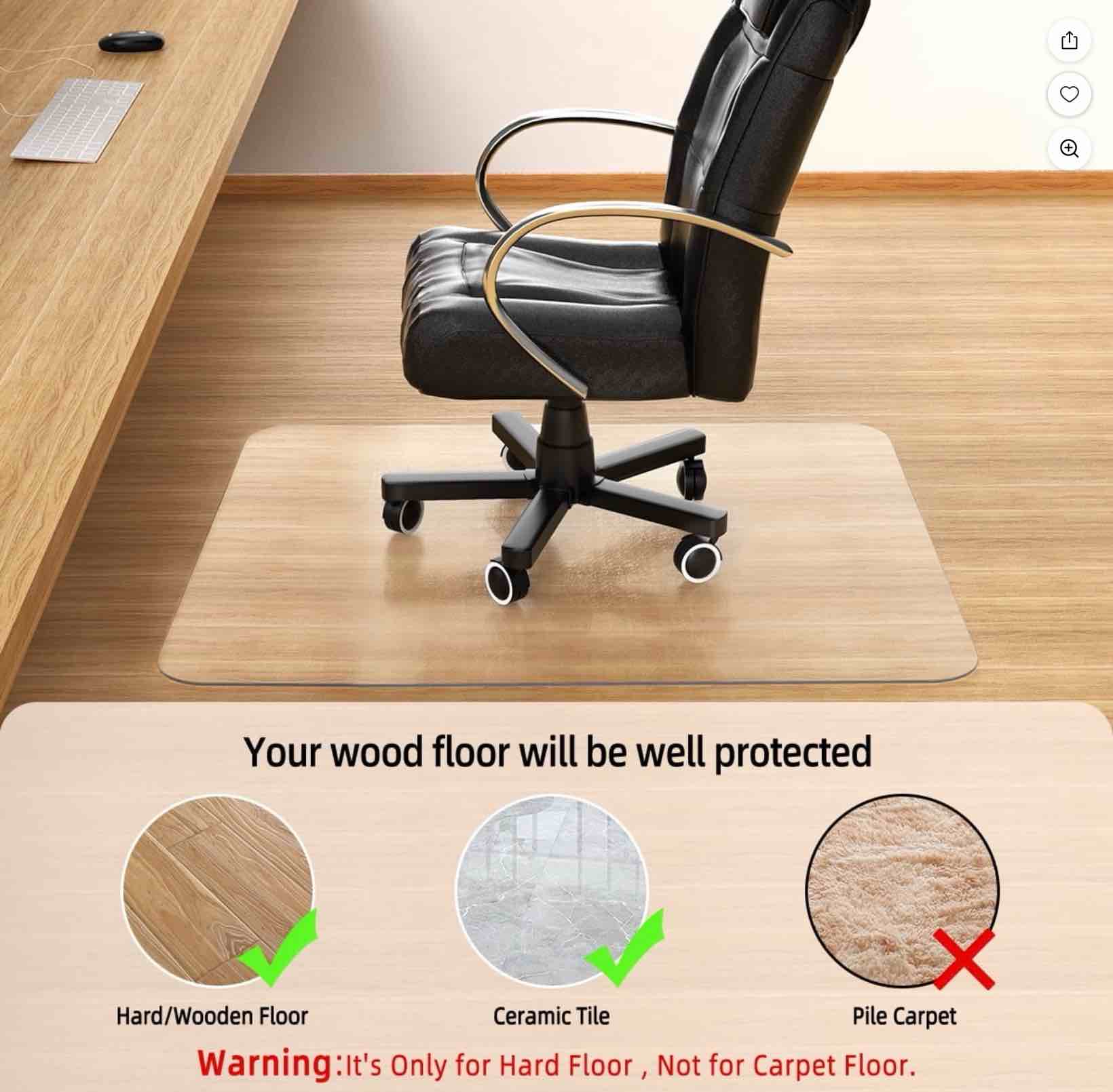 GPED Office Chair Mat, 36"x48" Rectangle Floor Mats,Office Desk Mat for Hardwood Floor, Clear PVC Heavy Duty Floor Protector for Office & Home