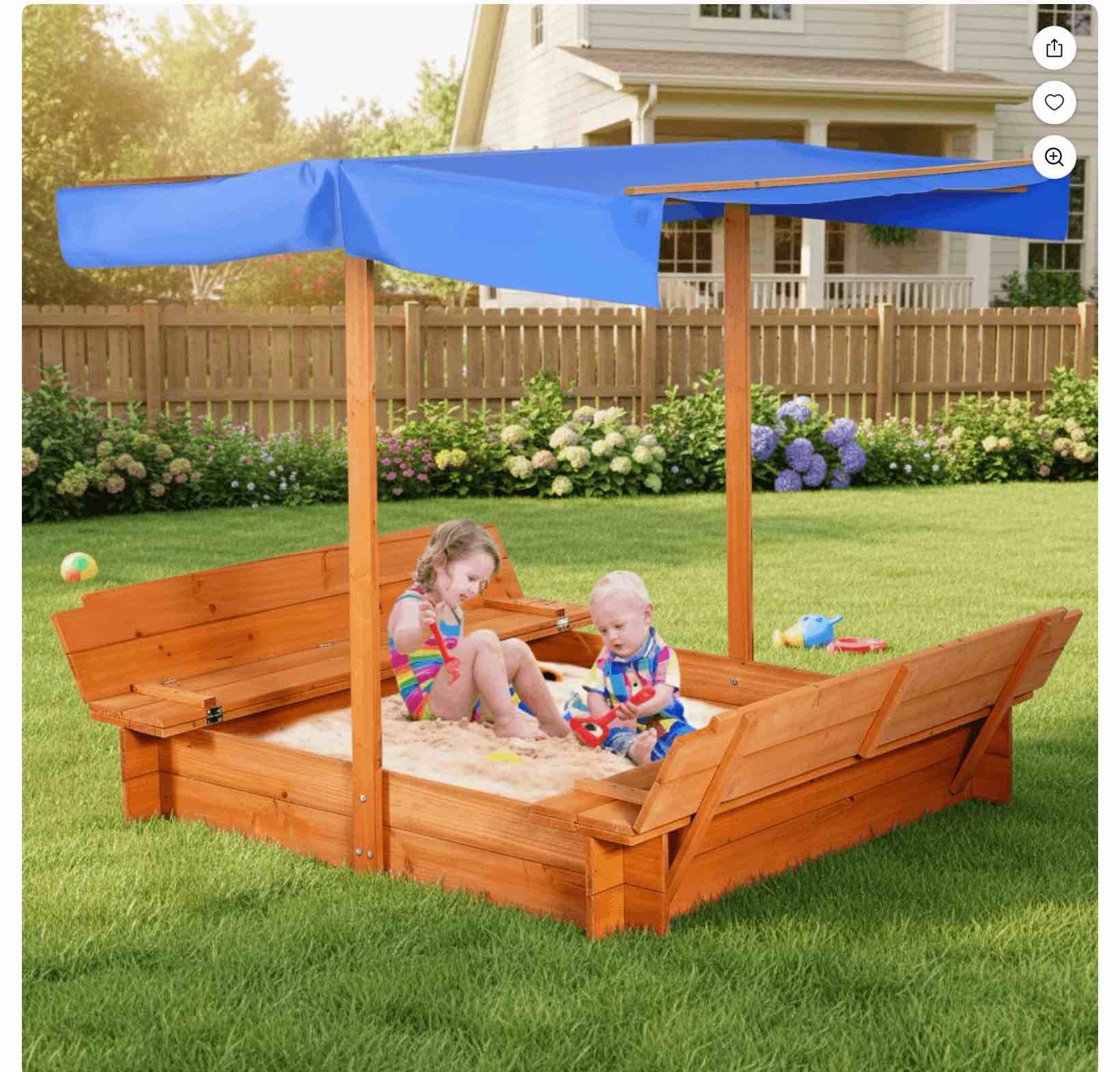 GVDV Wooden Sandbox with Bench Cover for Children, 48 x 48 inch