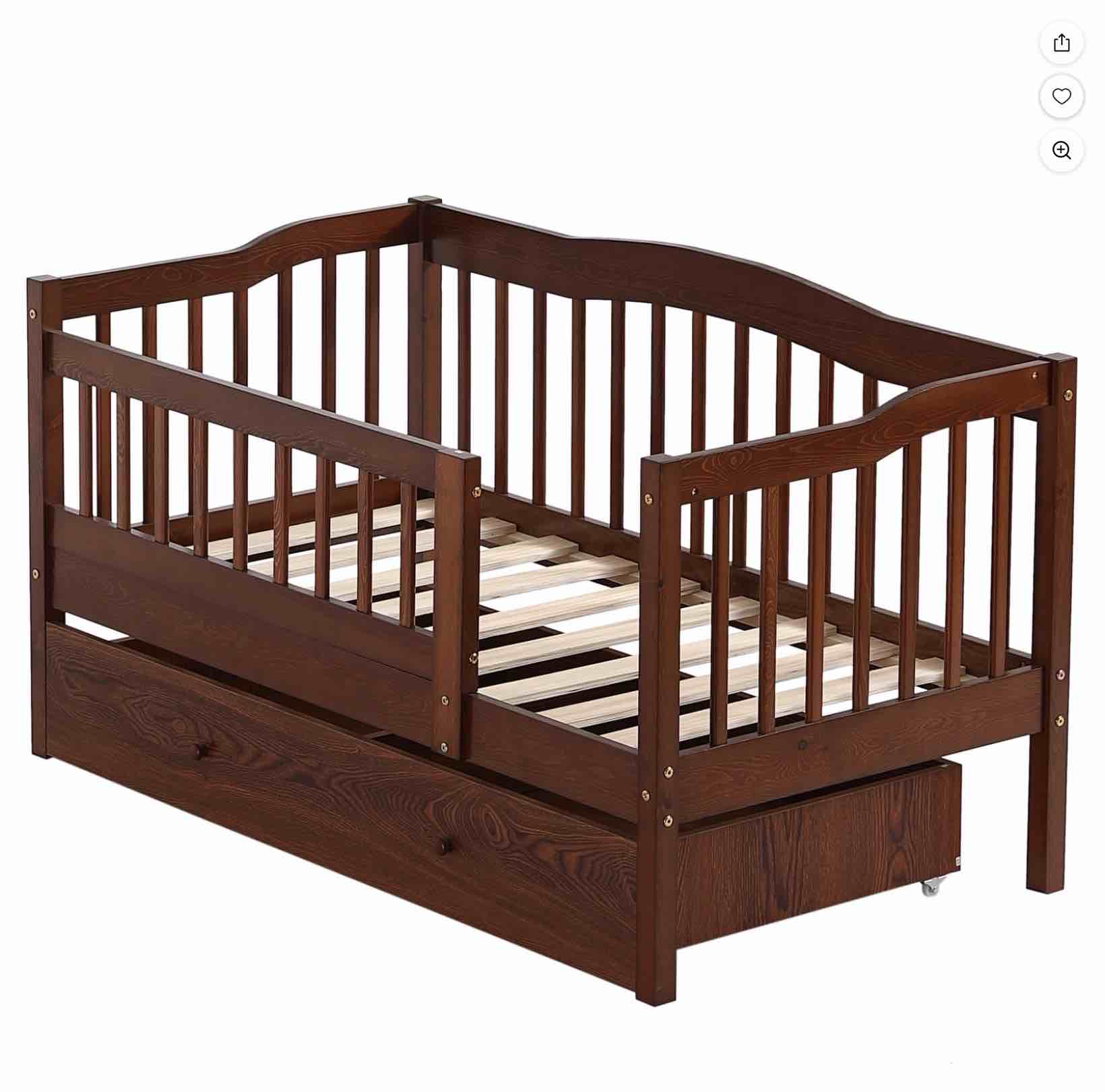 Zimtown Toddler Daybed, Kids Day Bed Frame with Storage Drawer, Children Sleeping Bedroom, Coffee