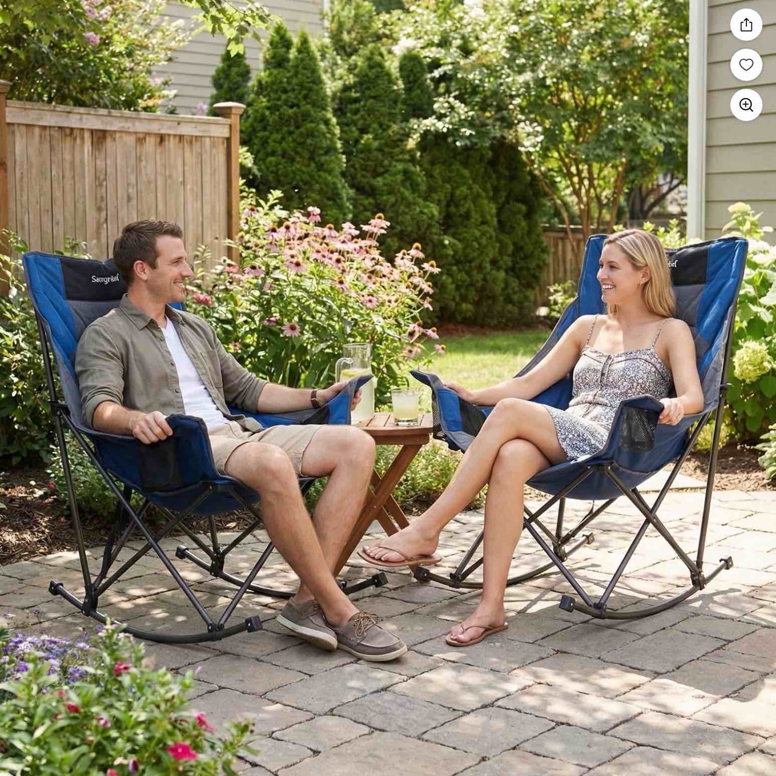Sunnyfeel Oversized Folding Rocking Camping Chair 2 Pack Fully Padded Patio Chair Camp Outdoor Rocker High Back Portable Lawn Recliner with Side Pocket Camp Rocker for Adults 500 LBS