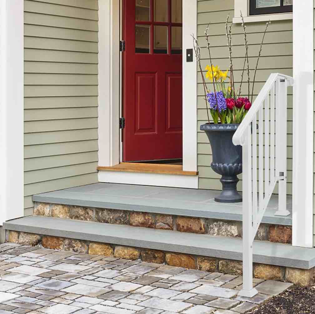 Zimtown Handrail for Stairs Fits 2 or 3 Steps Outdoor Stair Railing Picket White Wrought Iron Handrail