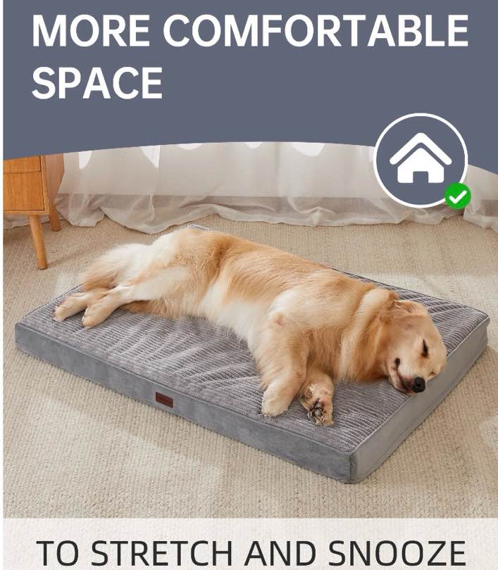 Ophanie 44in Gray Orthopedic Dog Bed for Large Dogs with Non-Slip Bottom, Waterproof and Machine Washable Removable Pet Bed Cover,Size(44"x32"x4")