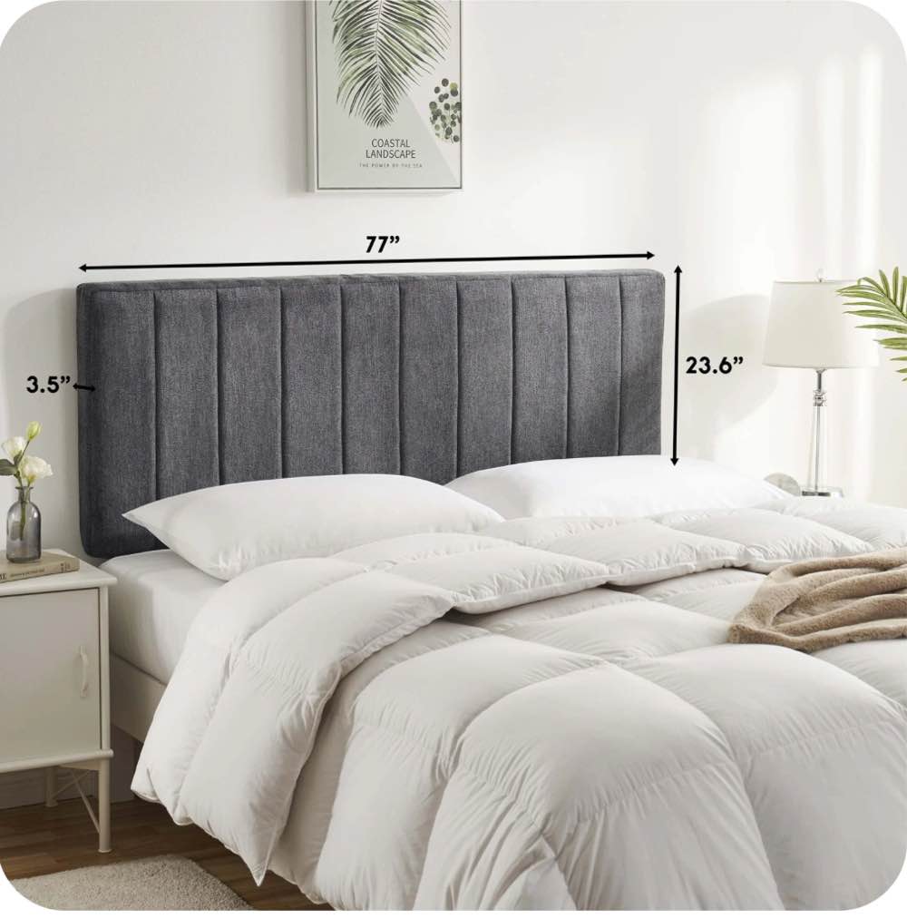 Virtu Upholstered King Headboard No Tools Required Peel and Stick Bed Headboard Only, Gray