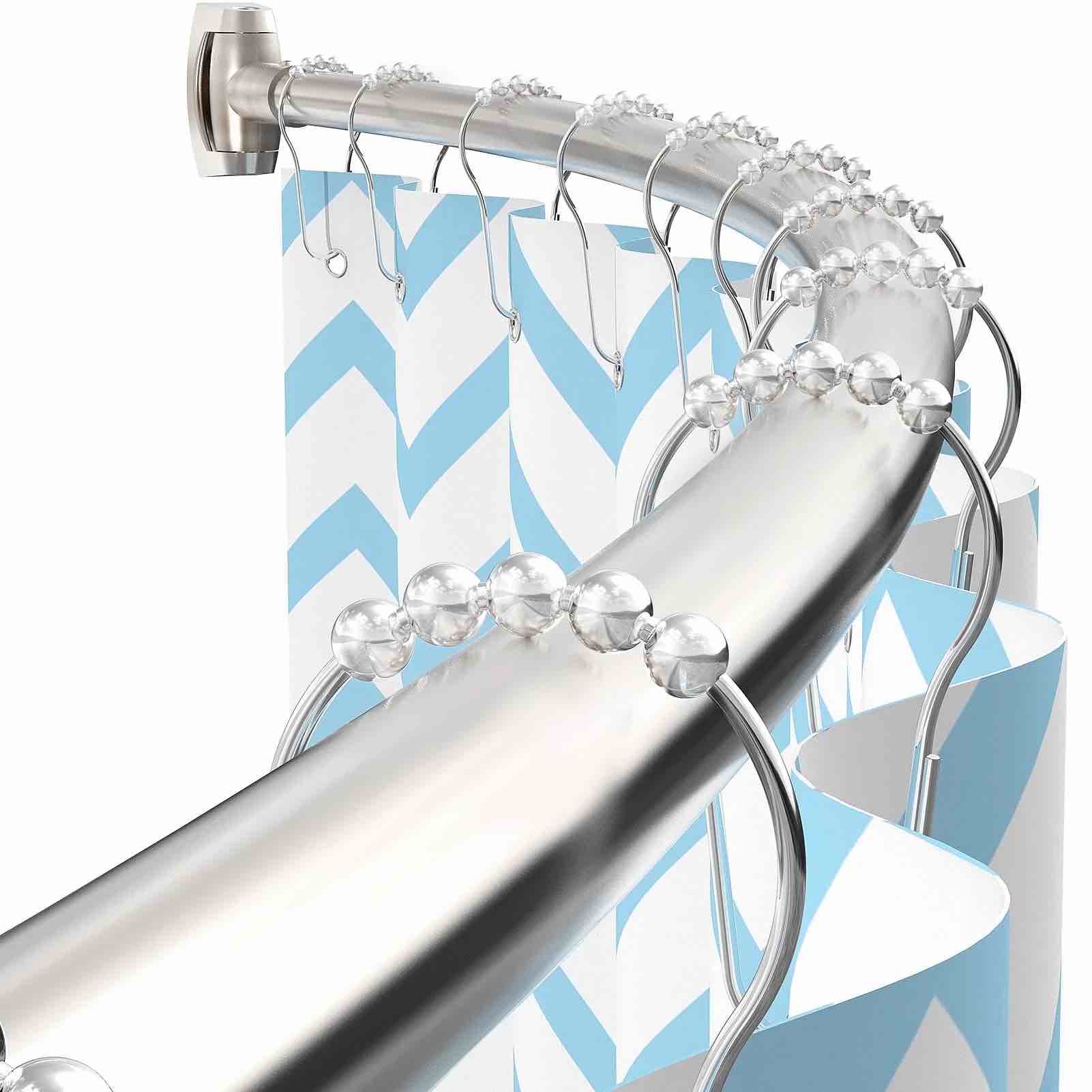 Yeabett Curved Shower Curtain Rod 43-72 Inches Adjustable, Shower Rods for Bathroom Aluminum Rustproof, Round shower curtain rod Expandable, Brush Nickel