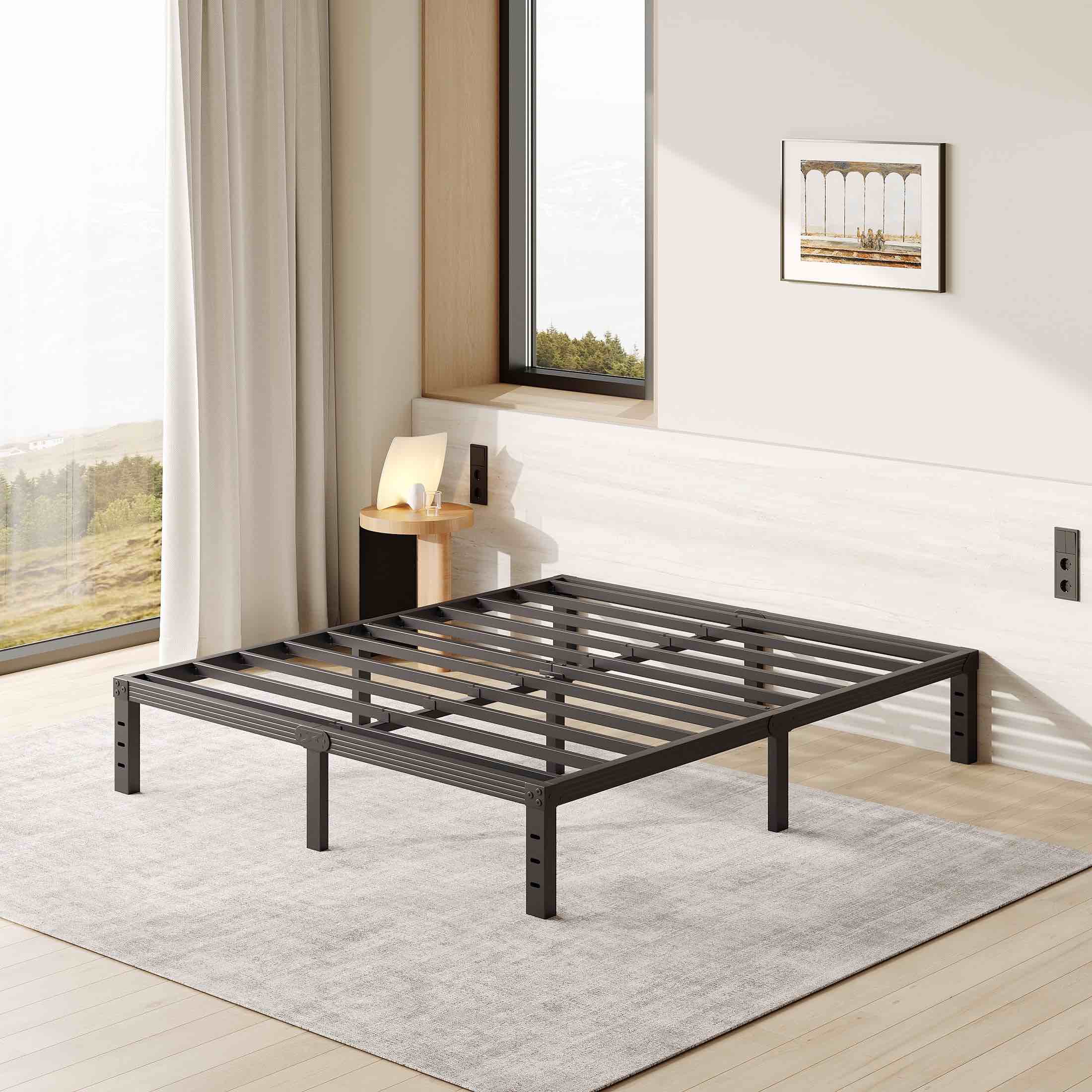 FSCHOS 12 Inch Full Size Bed Frame, Heavy Duty Metal Platform, No Box Spring Needed, Easy Assembly, Black