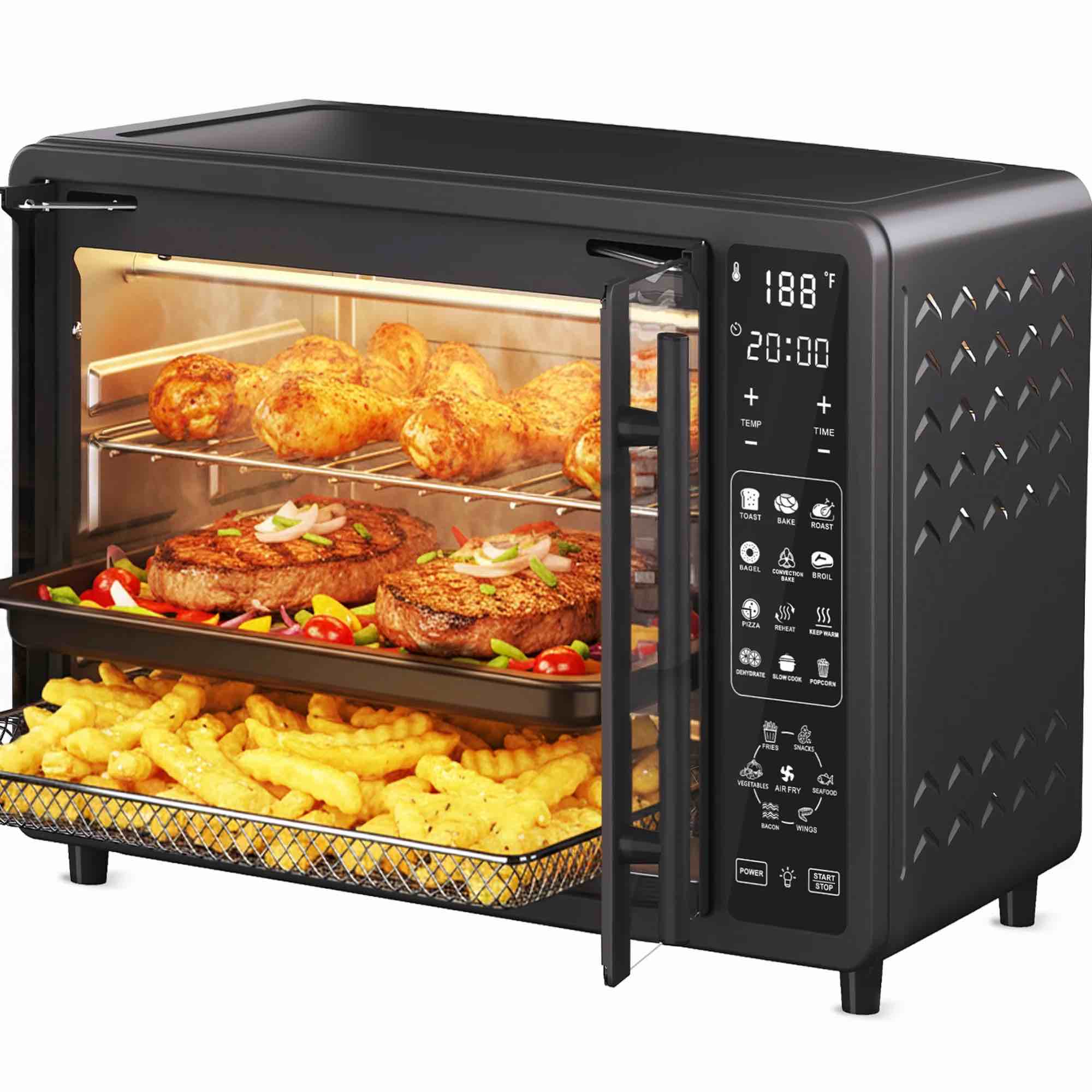 25QT French Door Air Fryer Toaster Oven Combo, Bake, Broil, Roast, 19 Cooking Functions and Digital Controls, NTC Precise Temp Control, 1700W Powerful Heating, Stainless Steel Easy to Clean